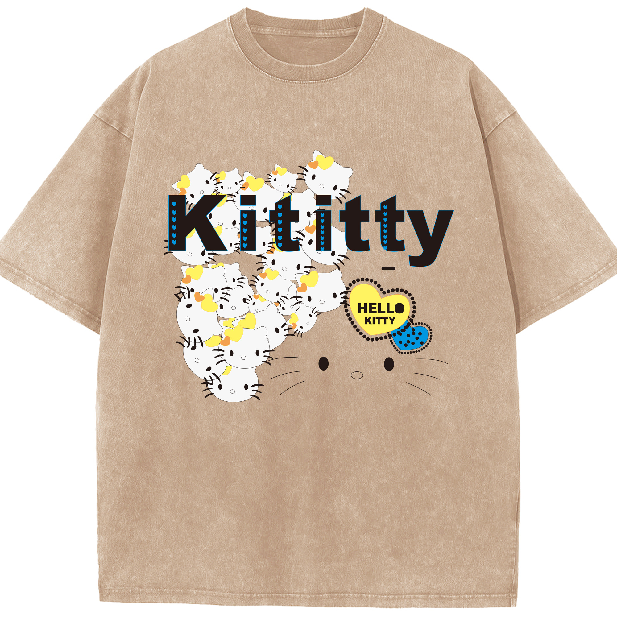 （画像用） Hello Kitty ハローキティ 綿100% ヴィンテージ風 半袖Tシャツ（フロントプリント）