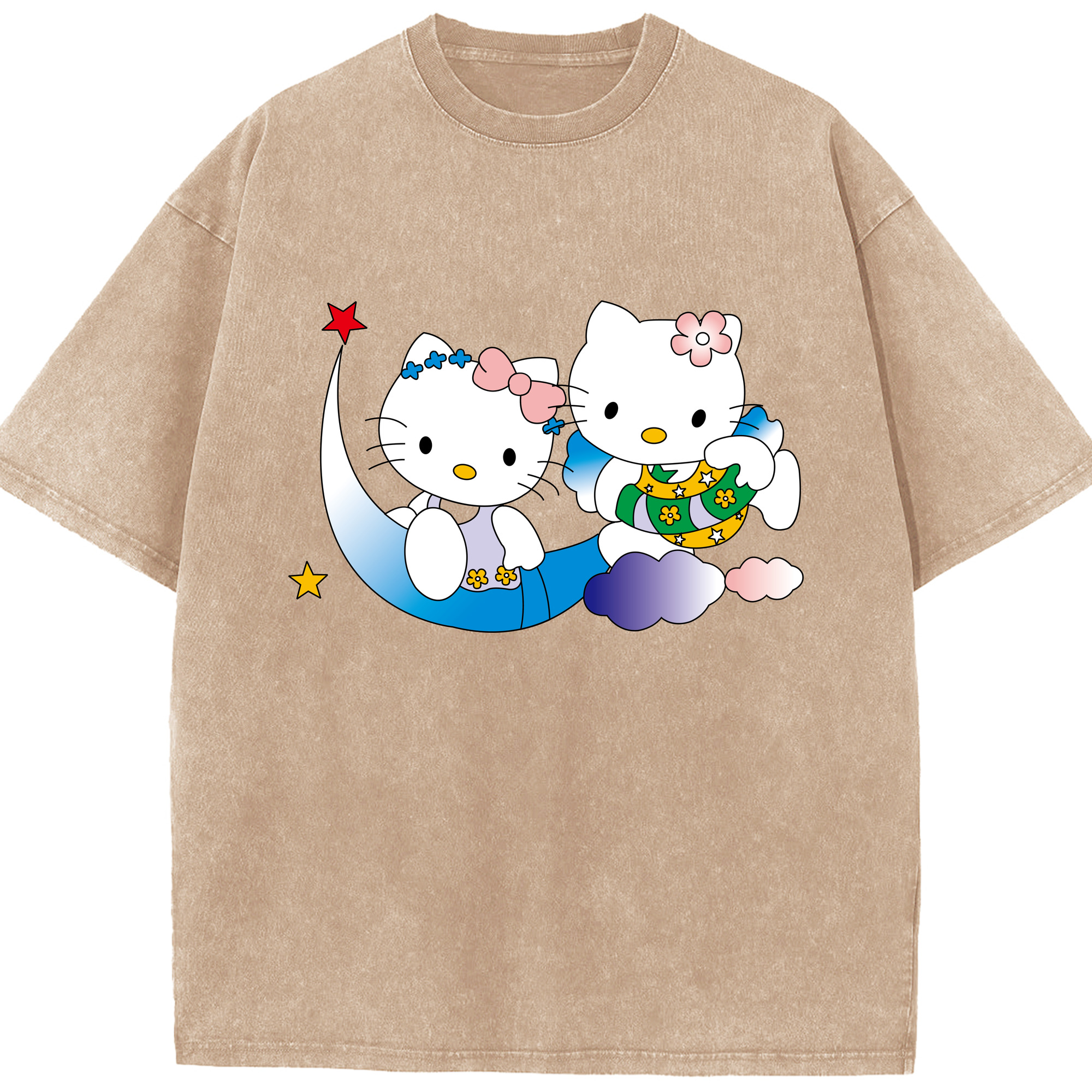 （画像用） Hello Kitty ハローキティ 綿100% ヴィンテージ風 半袖Tシャツ（フロントプリント）
