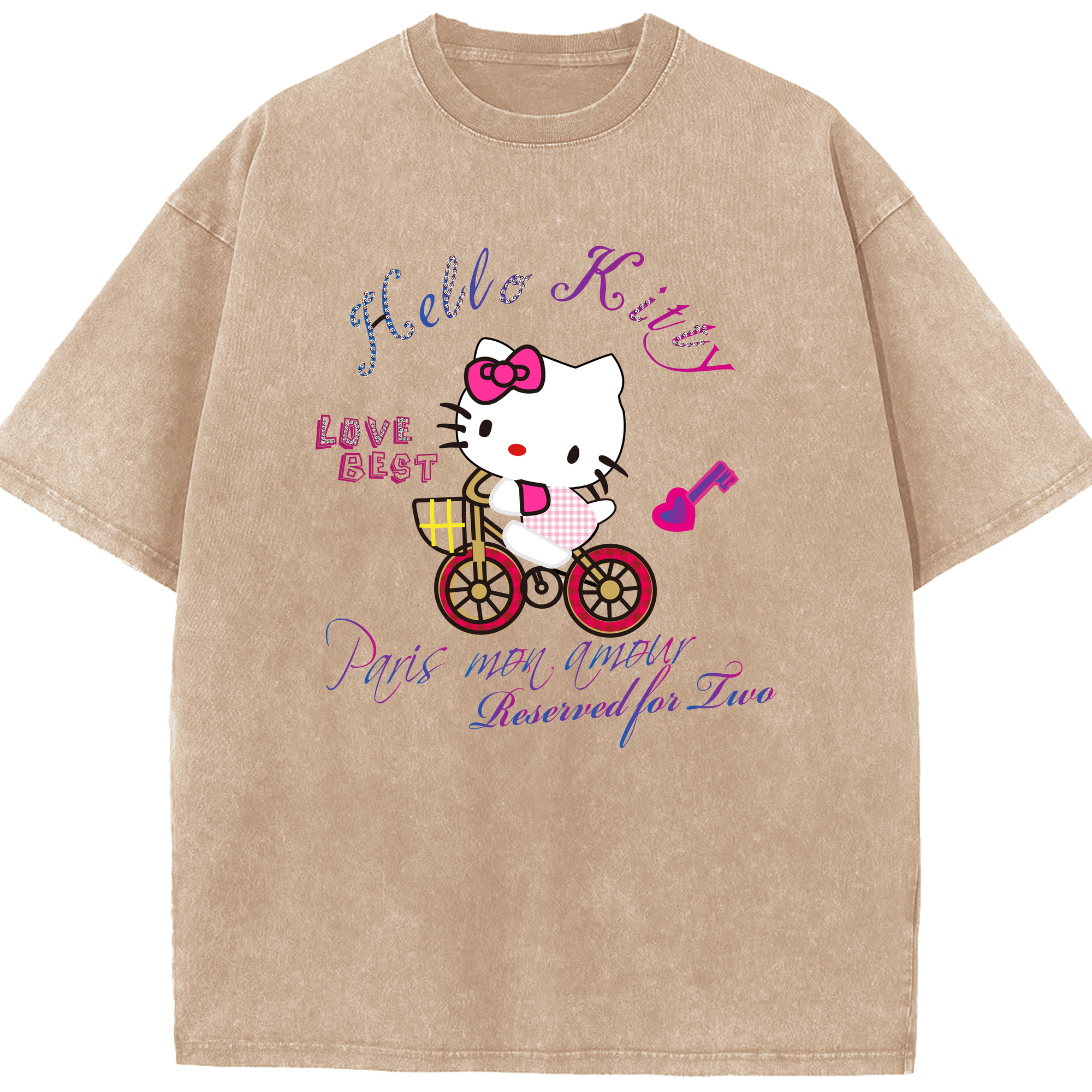 （画像用） Hello Kitty ハローキティ 綿100% ヴィンテージ風 半袖Tシャツ（フロントプリント）
