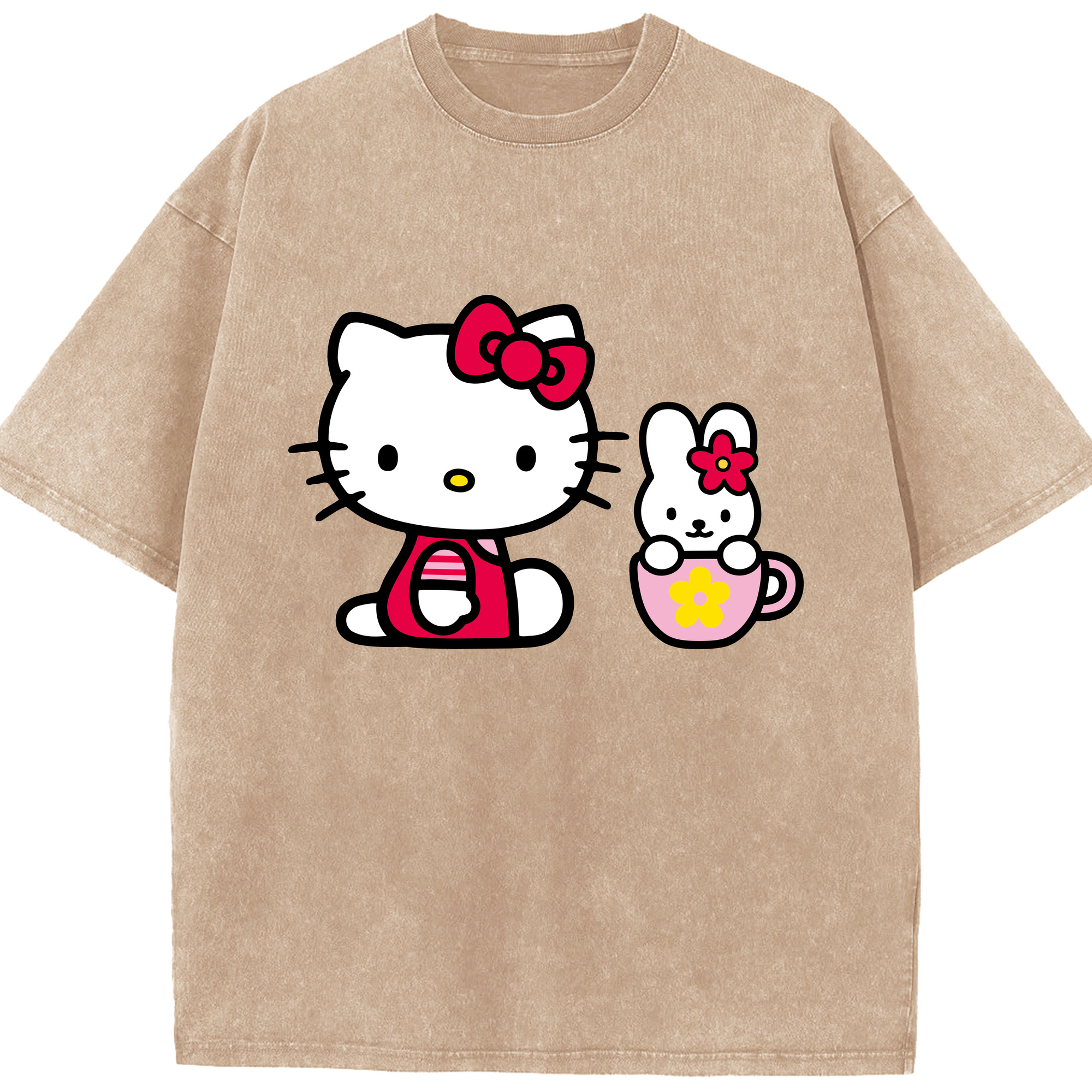 （画像用） Hello Kitty ハローキティ 綿100% ヴィンテージ風 半袖Tシャツ（フロントプリント）