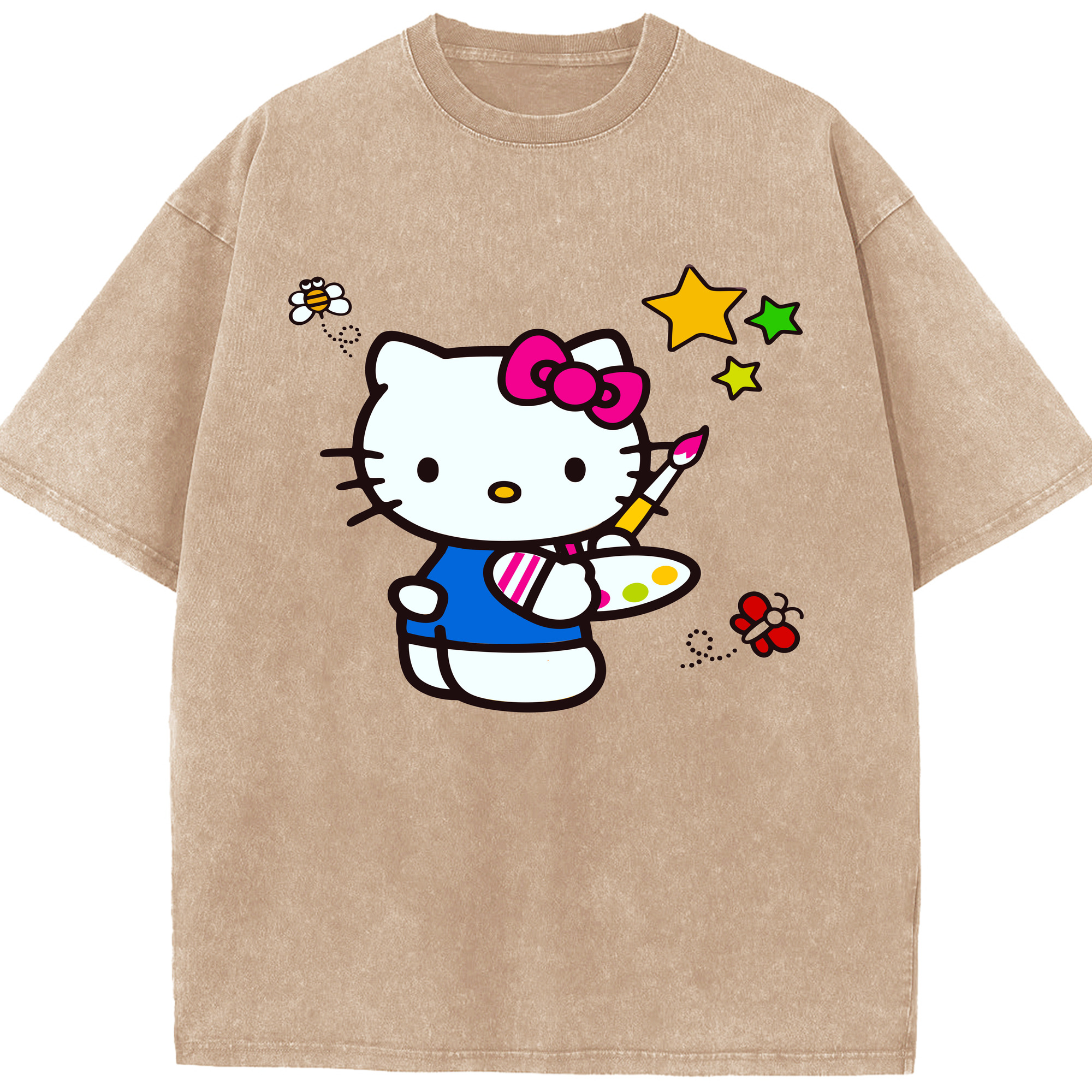 （画像用） Hello Kitty ハローキティ 綿100% ヴィンテージ風 半袖Tシャツ（フロントプリント）