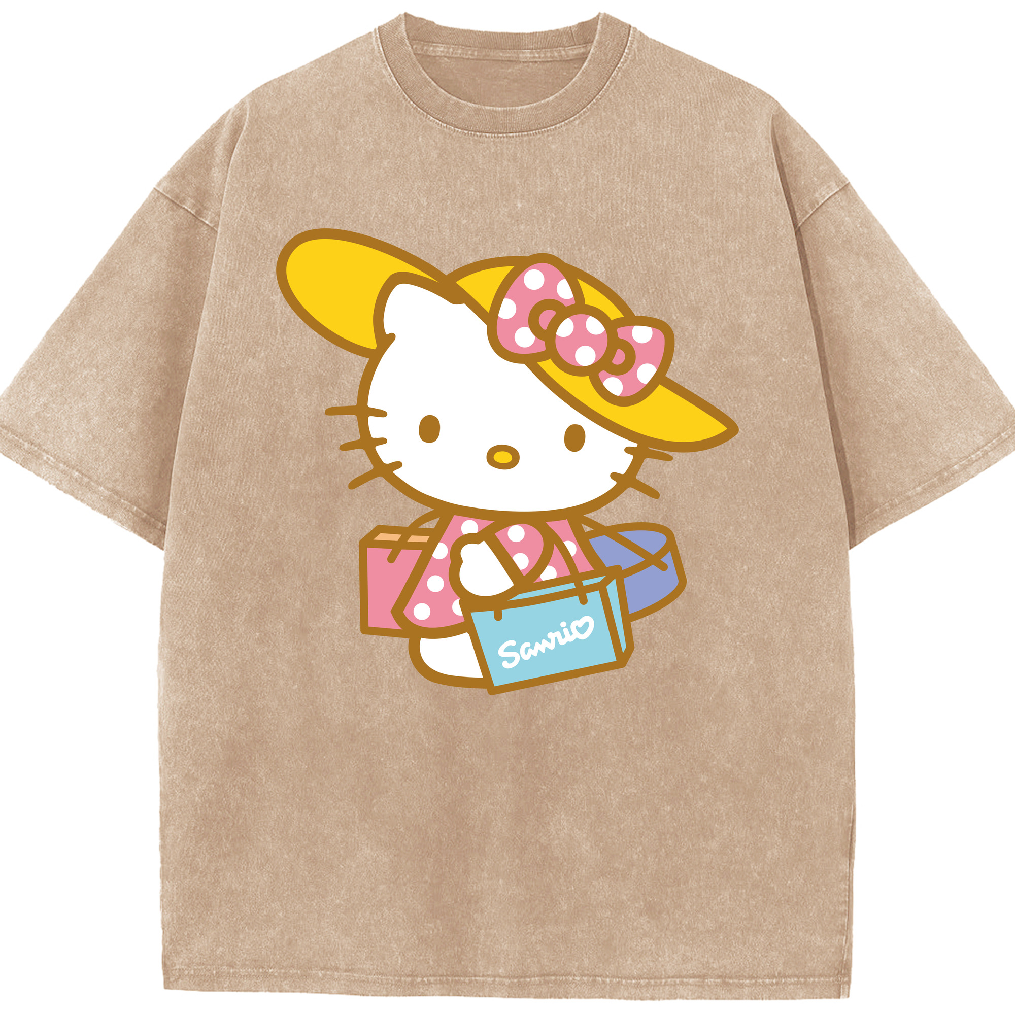 （画像用） Hello Kitty ハローキティ 綿100% ヴィンテージ風 半袖Tシャツ（フロントプリント）