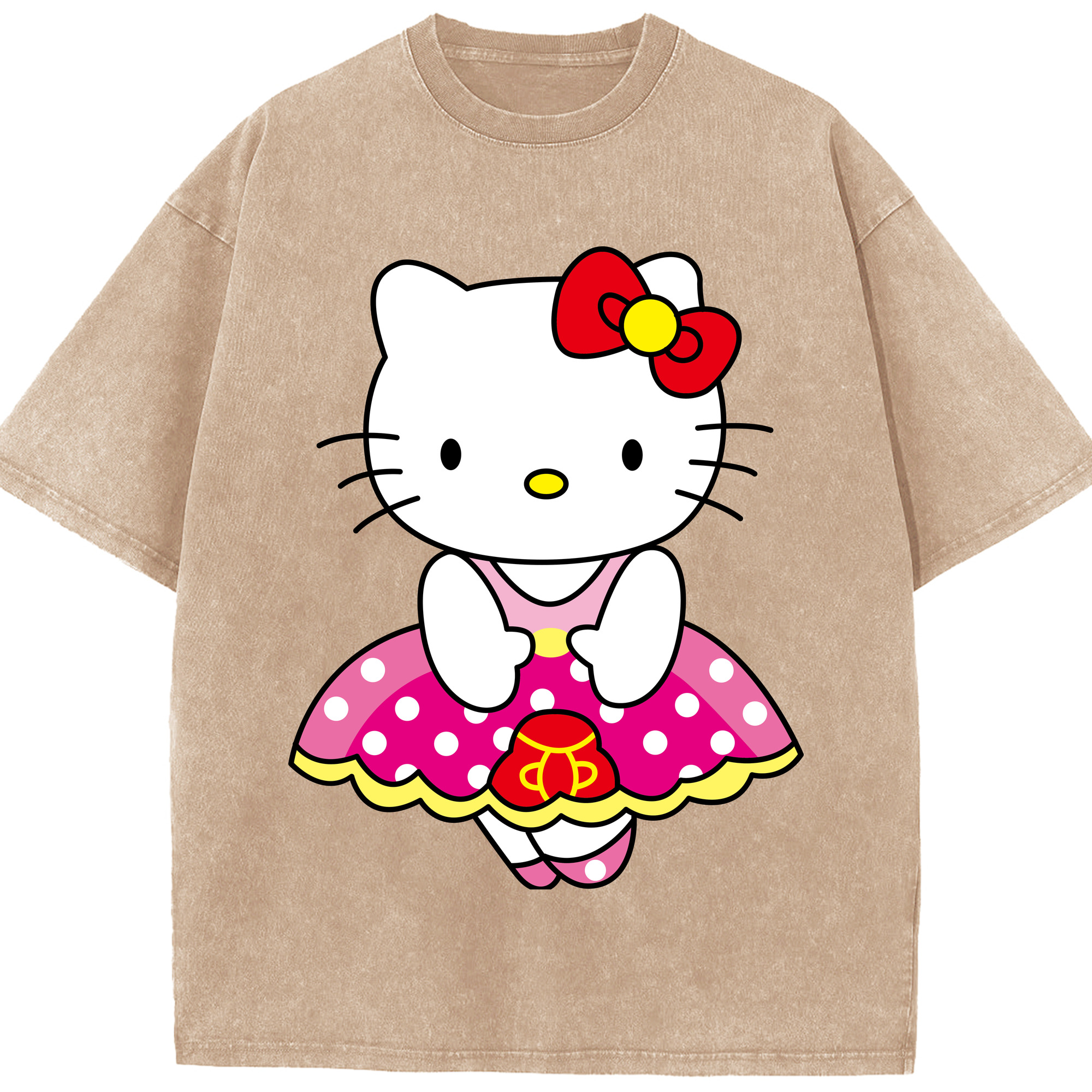 （画像用） Hello Kitty ハローキティ 綿100% ヴィンテージ風 半袖Tシャツ（フロントプリント）