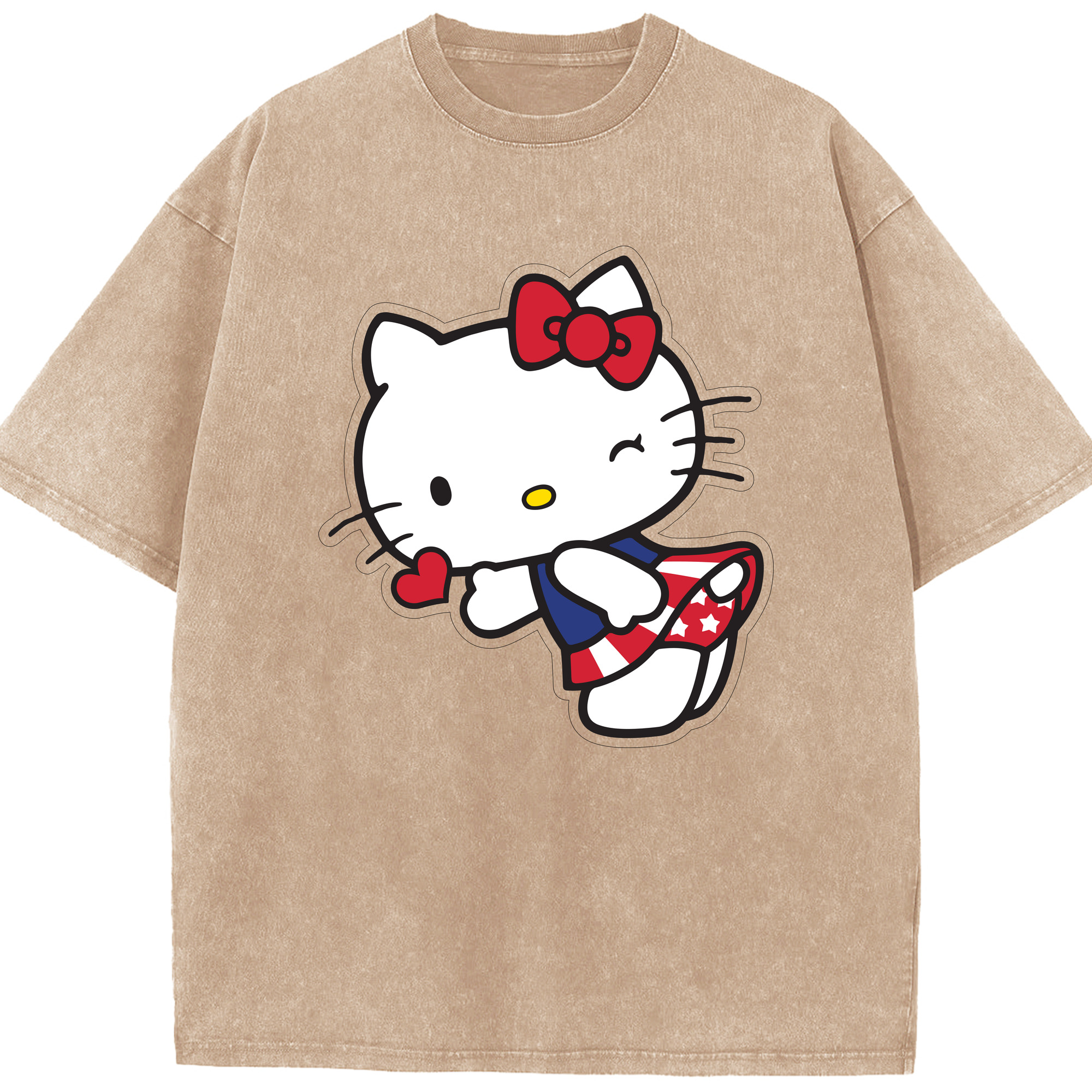 （画像用） Hello Kitty ハローキティ 綿100% ヴィンテージ風 半袖Tシャツ（フロントプリント）