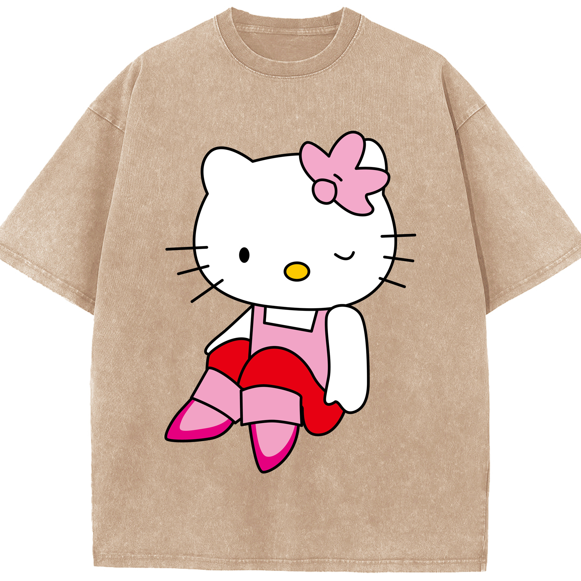 （画像用） Hello Kitty ハローキティ 綿100% ヴィンテージ風 半袖Tシャツ（フロントプリント）