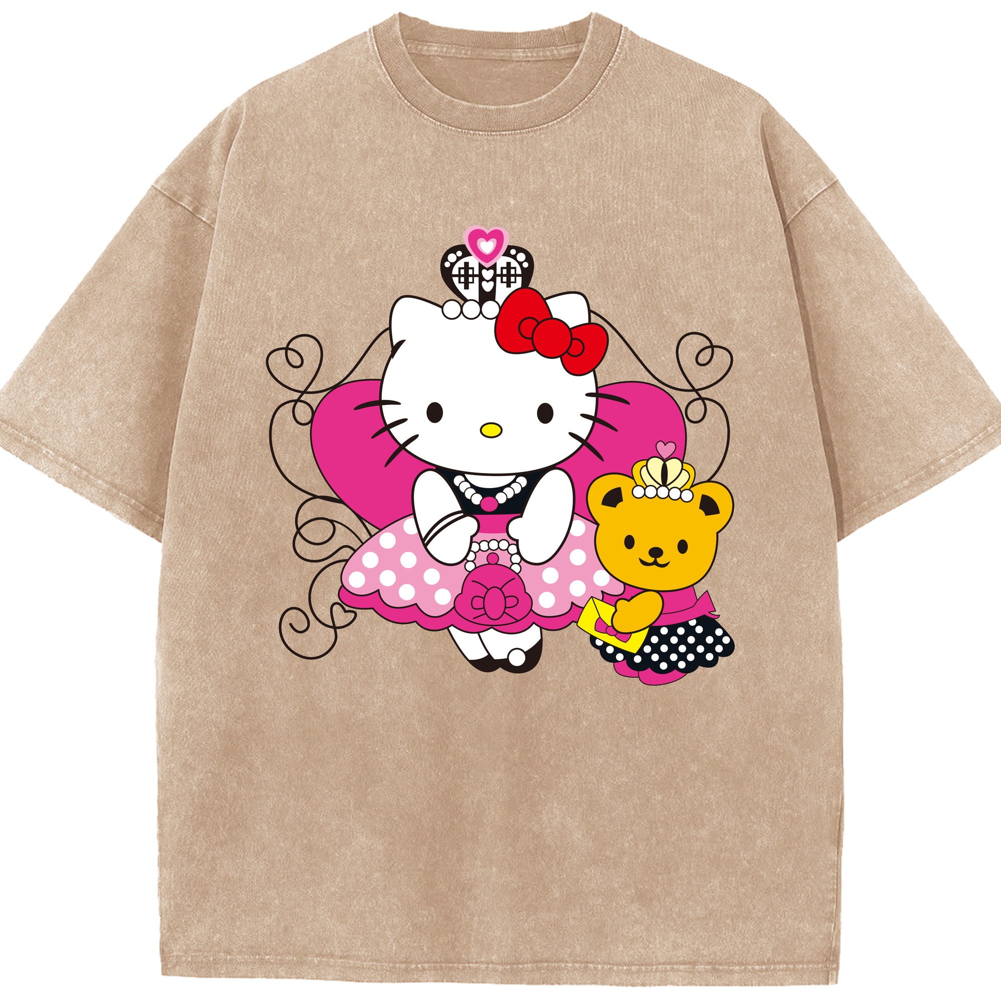 （画像用） Hello Kitty ハローキティ 綿100% ヴィンテージ風 半袖Tシャツ（フロントプリント）