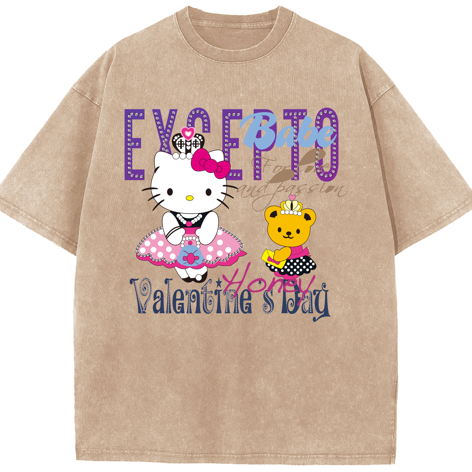 （画像用） Hello Kitty ハローキティ 綿100% ヴィンテージ風 半袖Tシャツ（フロントプリント）