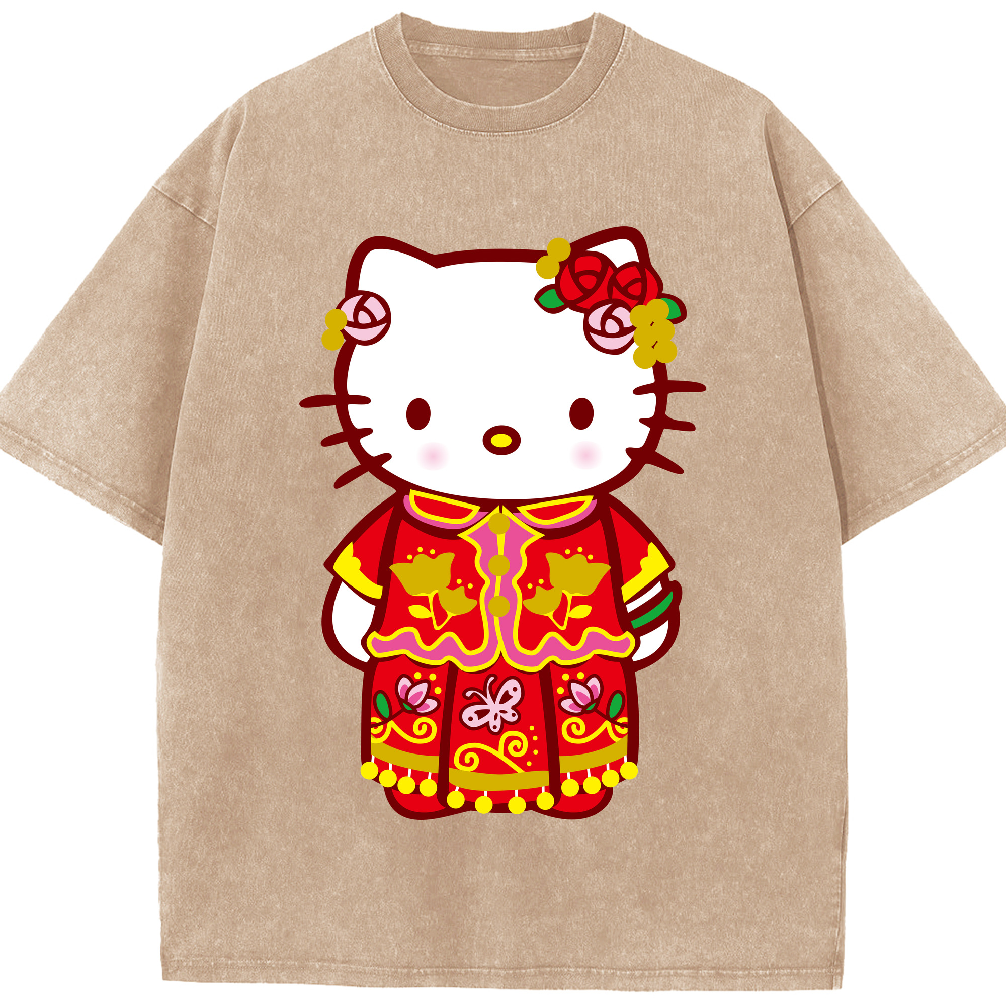 （画像用） Hello Kitty ハローキティ 綿100% ヴィンテージ風 半袖Tシャツ（フロントプリント）