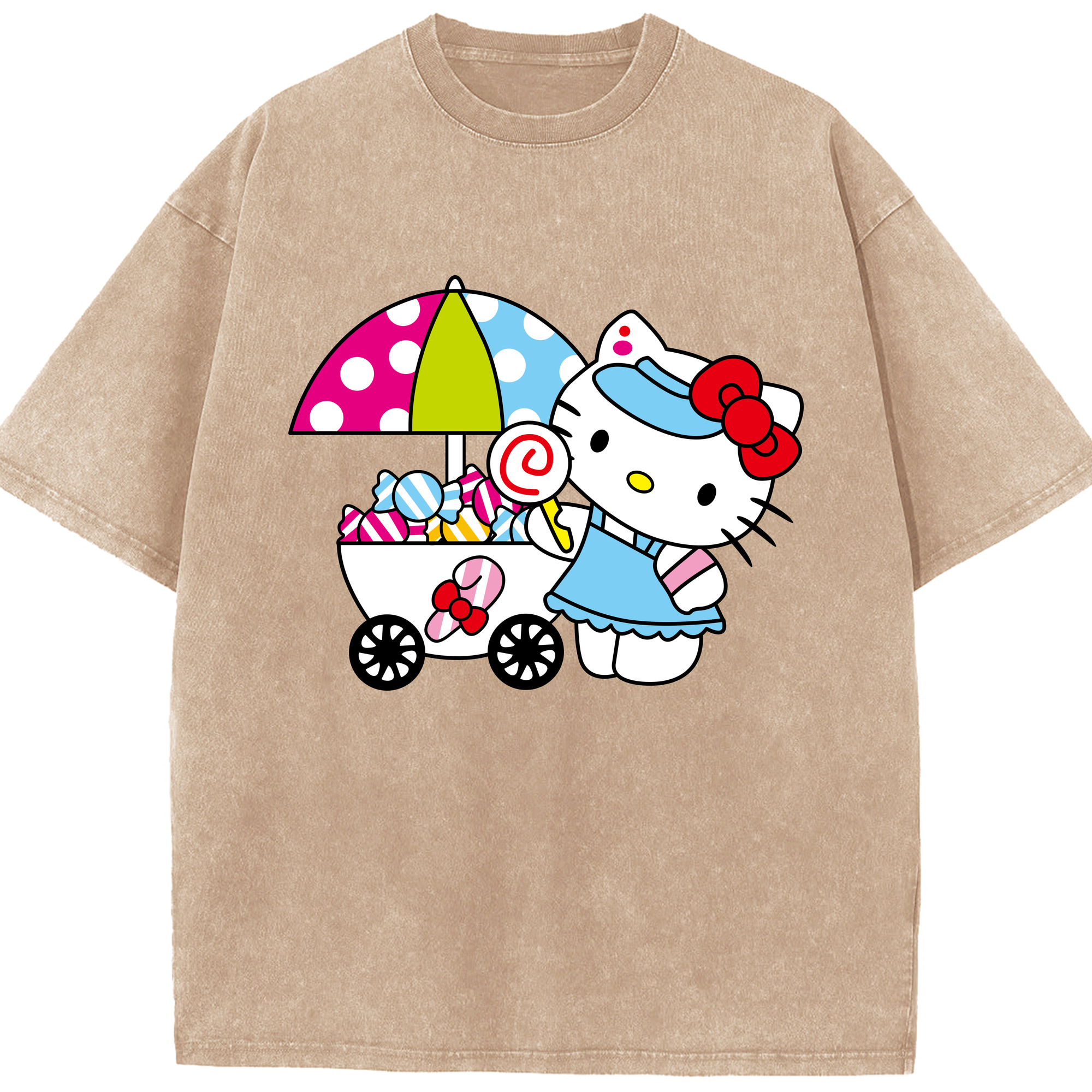 （画像用） Hello Kitty ハローキティ 綿100% ヴィンテージ風 半袖Tシャツ（フロントプリント）