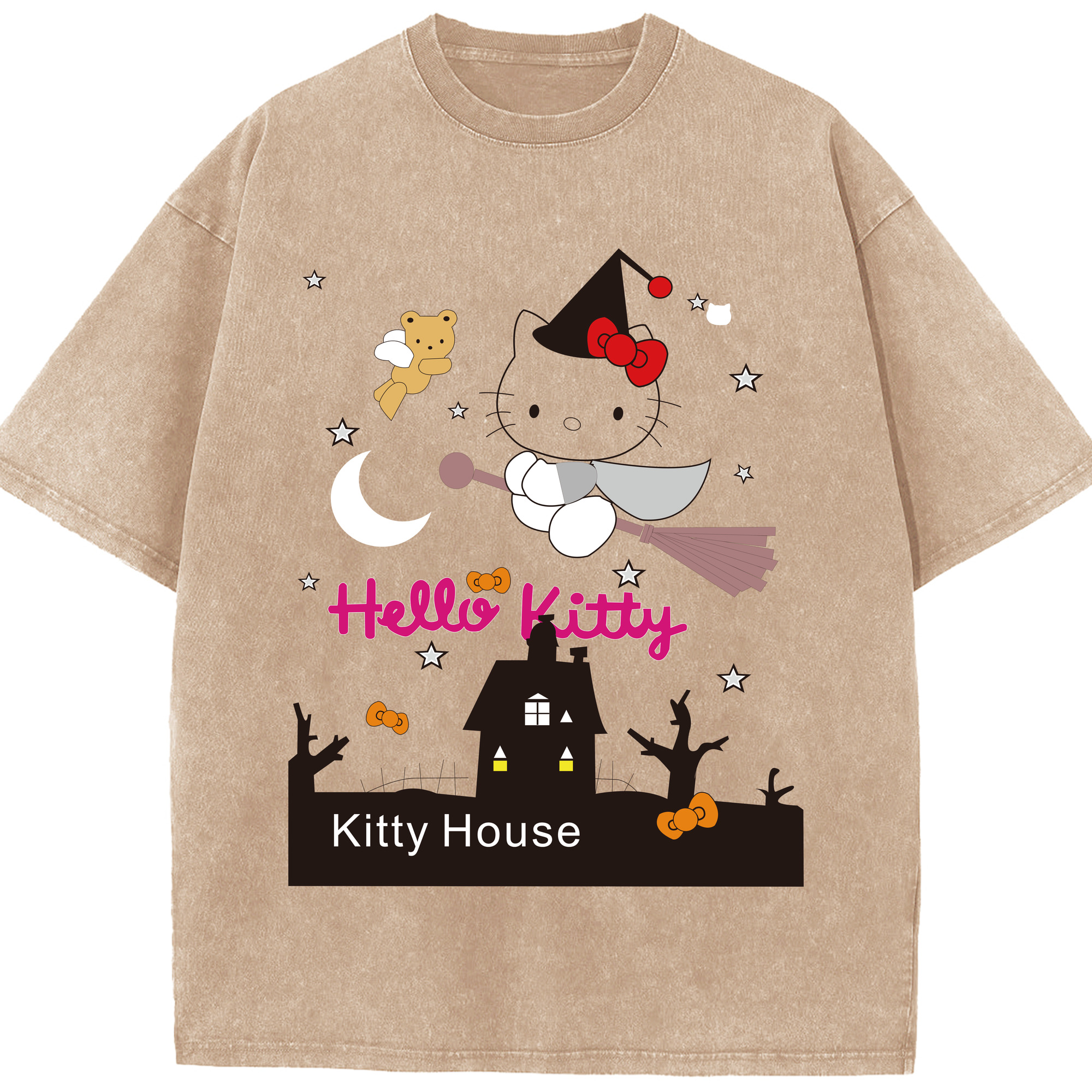 （画像用） Hello Kitty ハローキティ 綿100% ヴィンテージ風 半袖Tシャツ（フロントプリント）