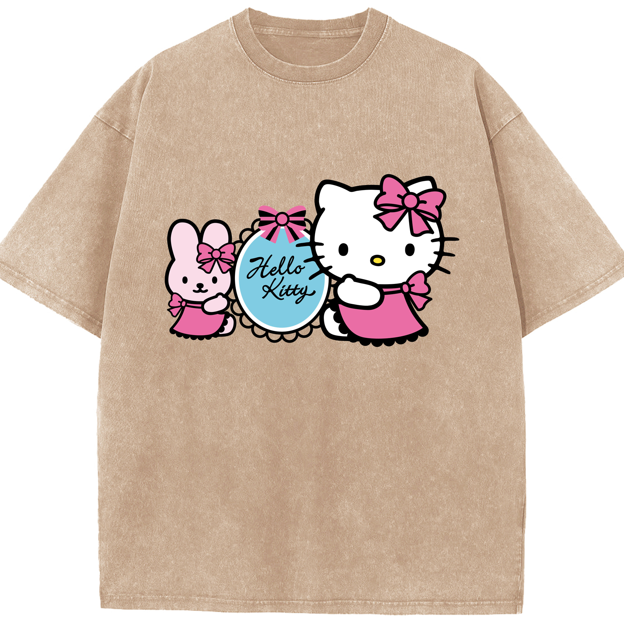 （画像用） Hello Kitty ハローキティ 綿100% ヴィンテージ風 半袖Tシャツ（フロントプリント）