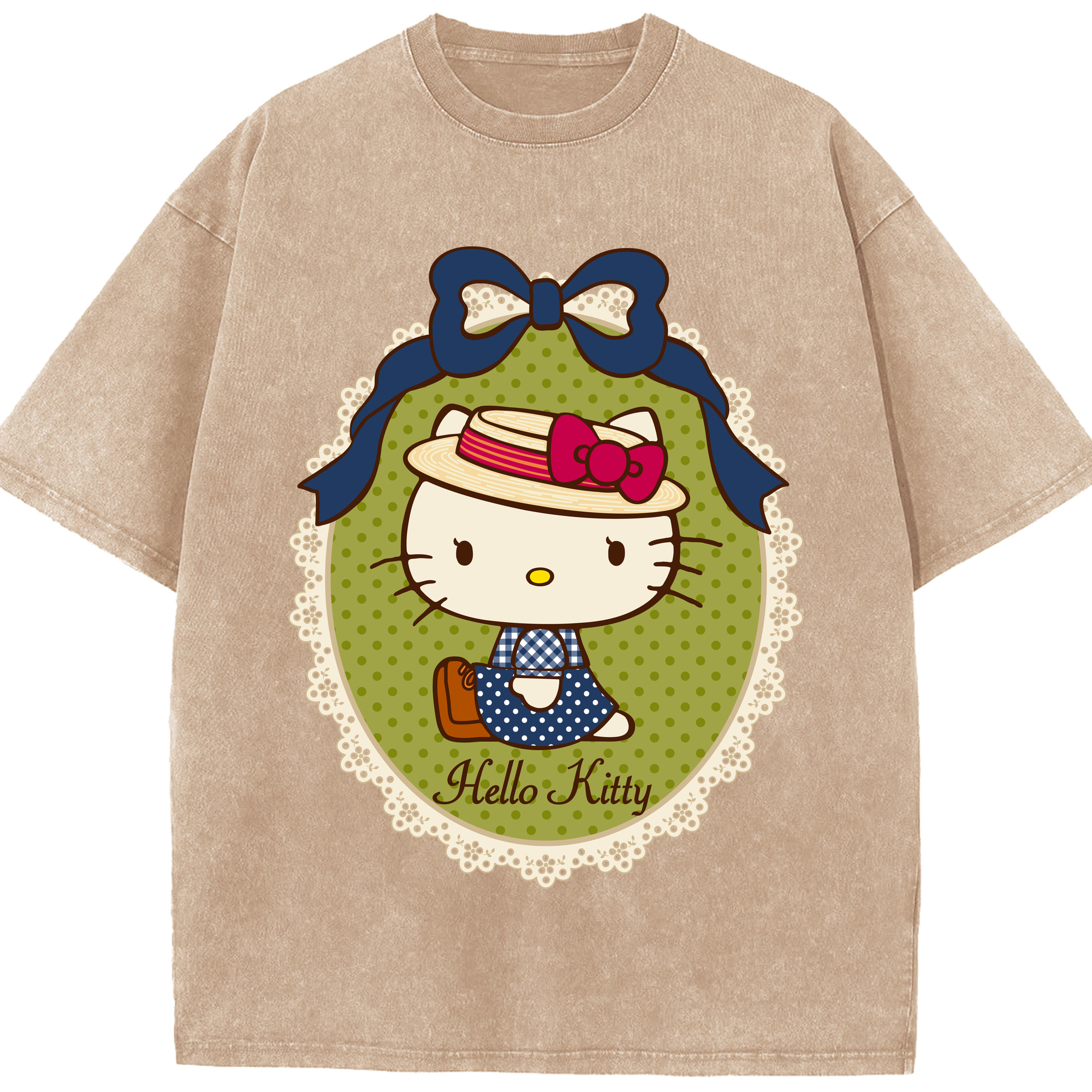 （画像用） Hello Kitty ハローキティ 綿100% ヴィンテージ風 半袖Tシャツ（フロントプリント）