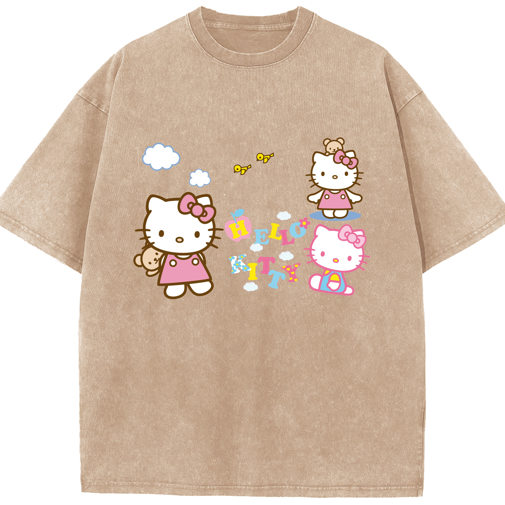 （画像用） Hello Kitty ハローキティ 綿100% ヴィンテージ風 半袖Tシャツ（フロントプリント）