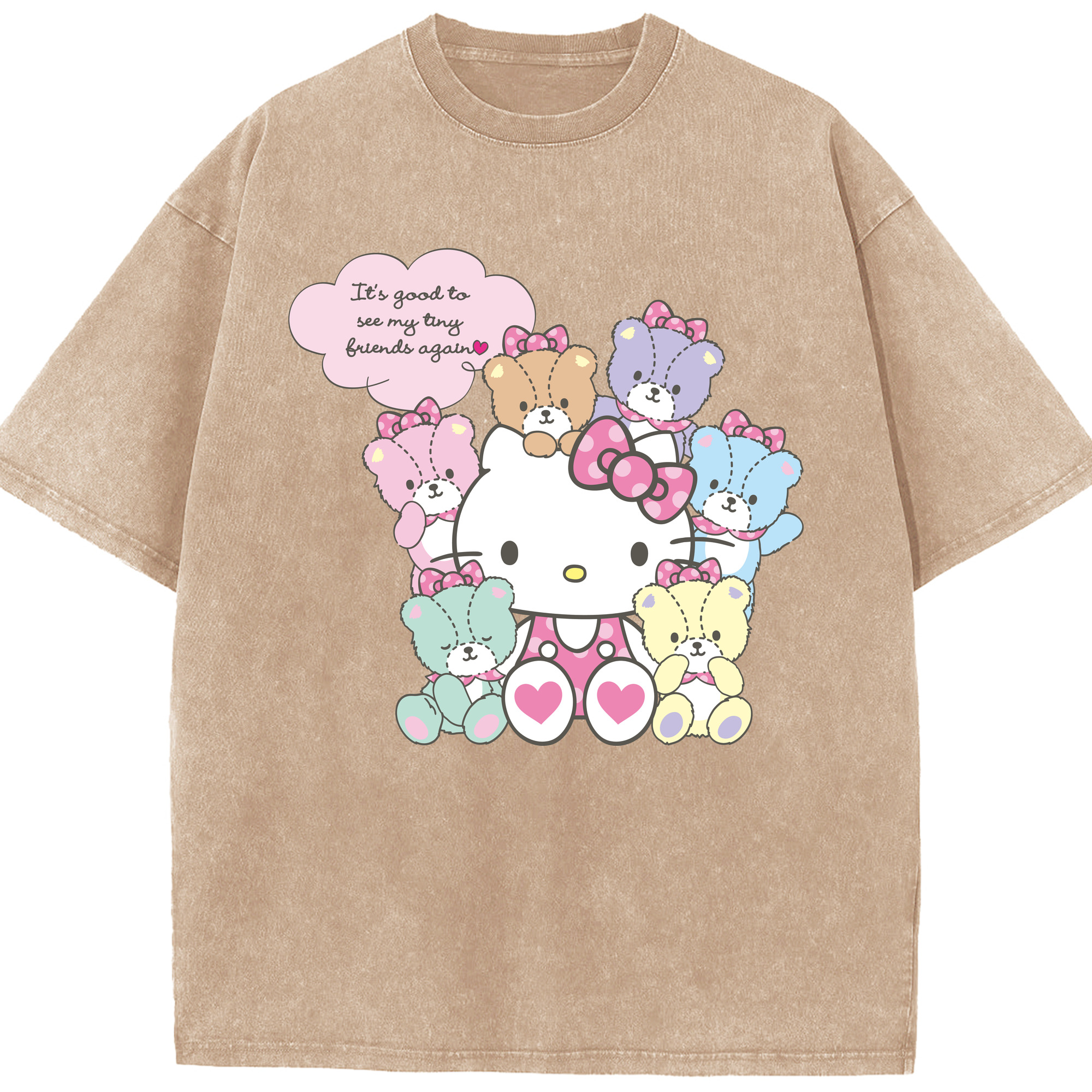 （画像用） Hello Kitty ハローキティ 綿100% ヴィンテージ風 半袖Tシャツ（フロントプリント）
