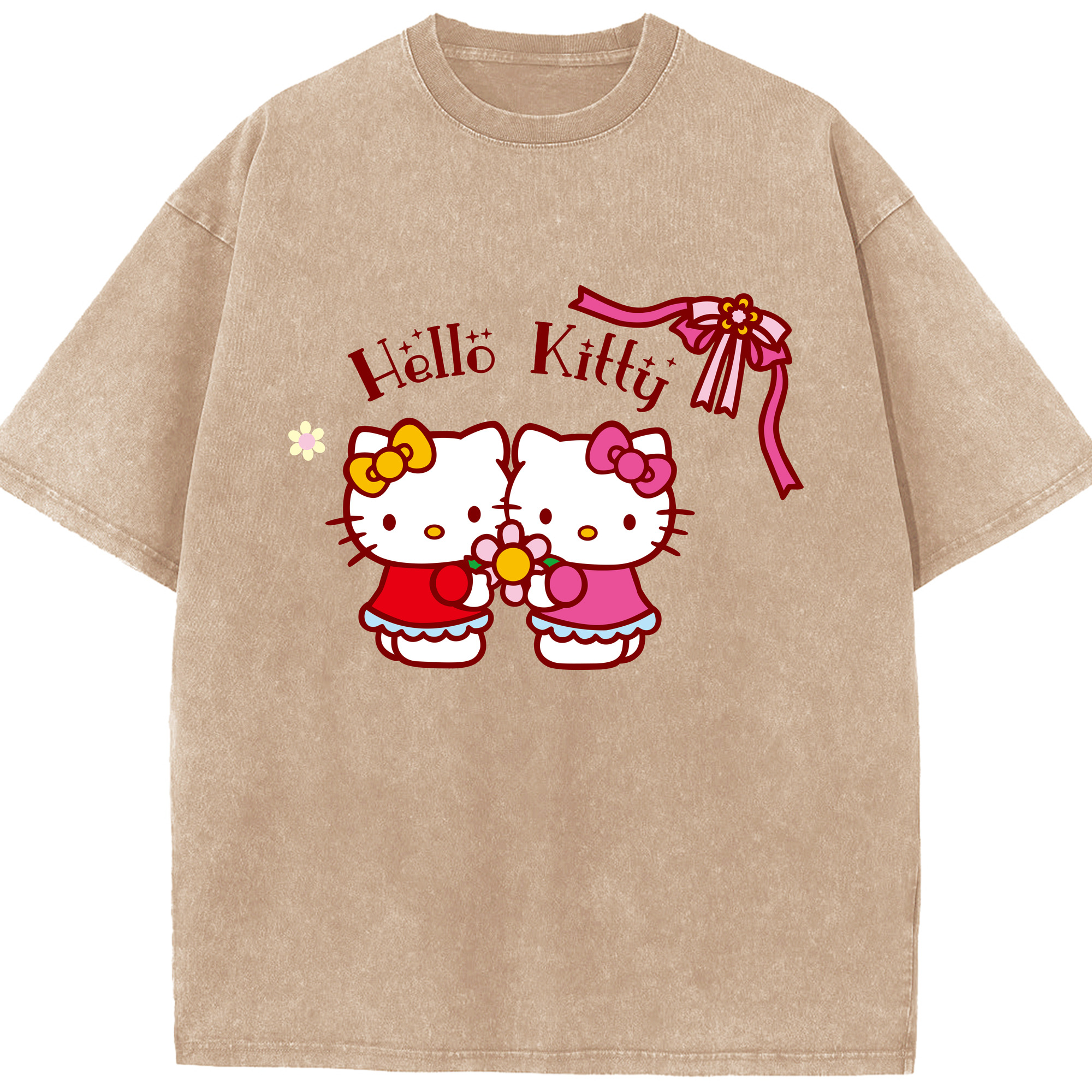 （画像用） Hello Kitty ハローキティ 綿100% ヴィンテージ風 半袖Tシャツ（フロントプリント）