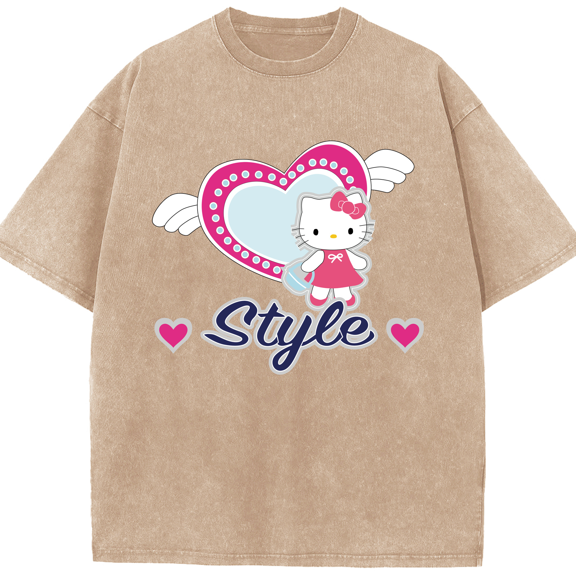 （画像用） Hello Kitty ハローキティ 綿100% ヴィンテージ風 半袖Tシャツ（フロントプリント）