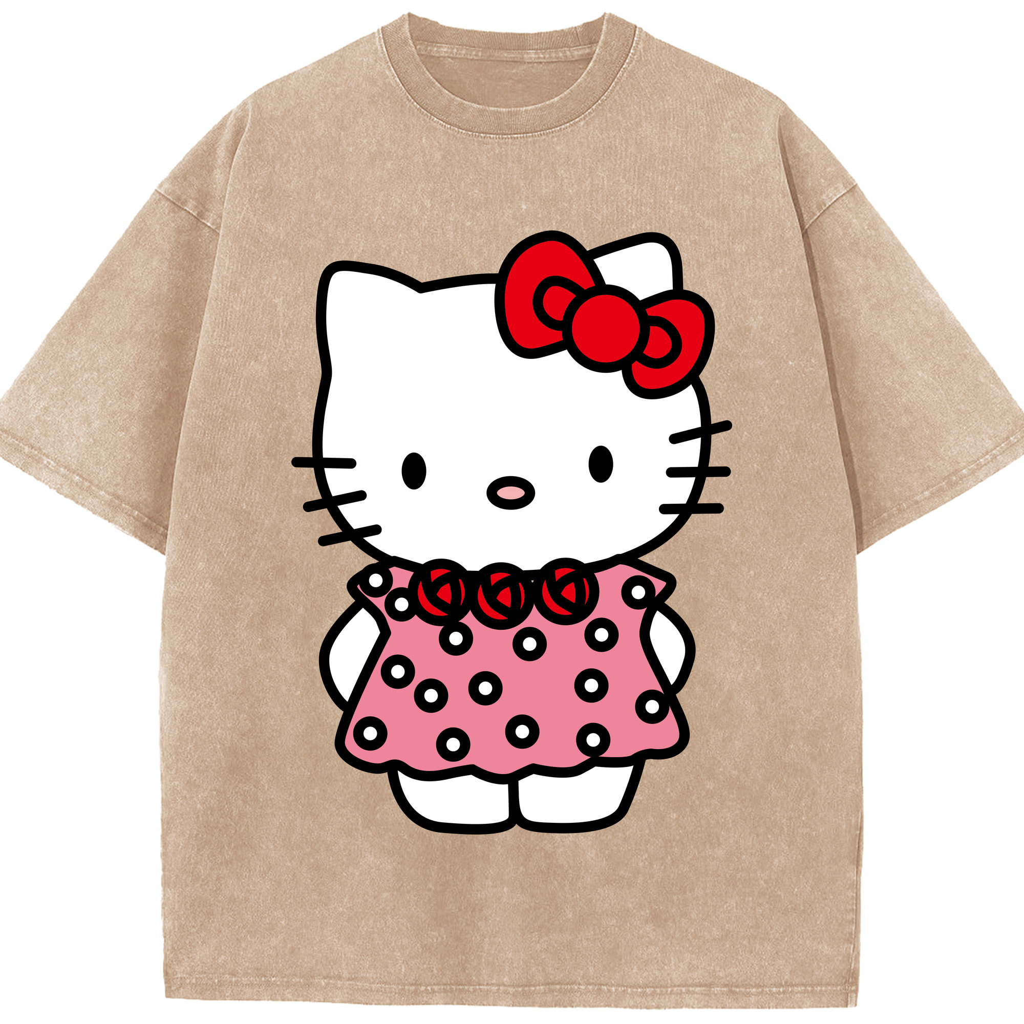 （画像用） Hello Kitty ハローキティ 綿100% ヴィンテージ風 半袖Tシャツ（フロントプリント）