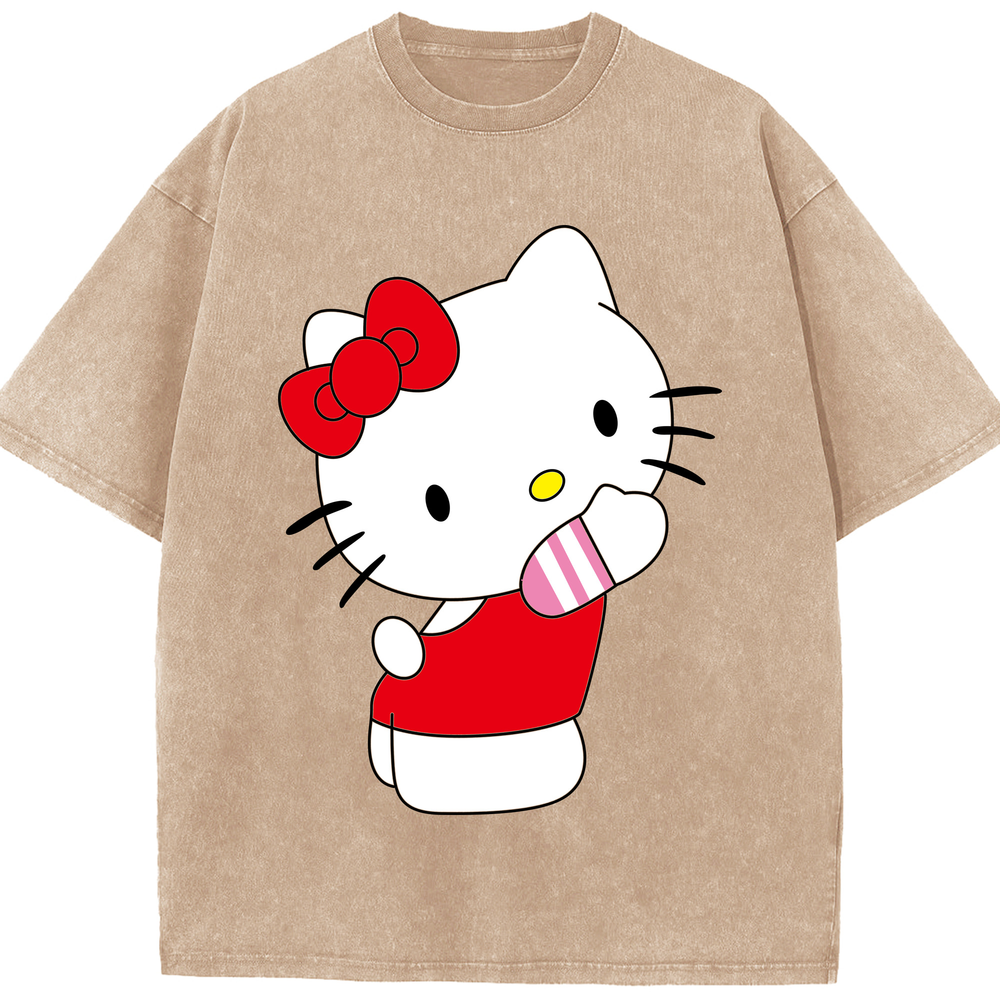 （画像用） Hello Kitty ハローキティ 綿100% ヴィンテージ風 半袖Tシャツ（フロントプリント）