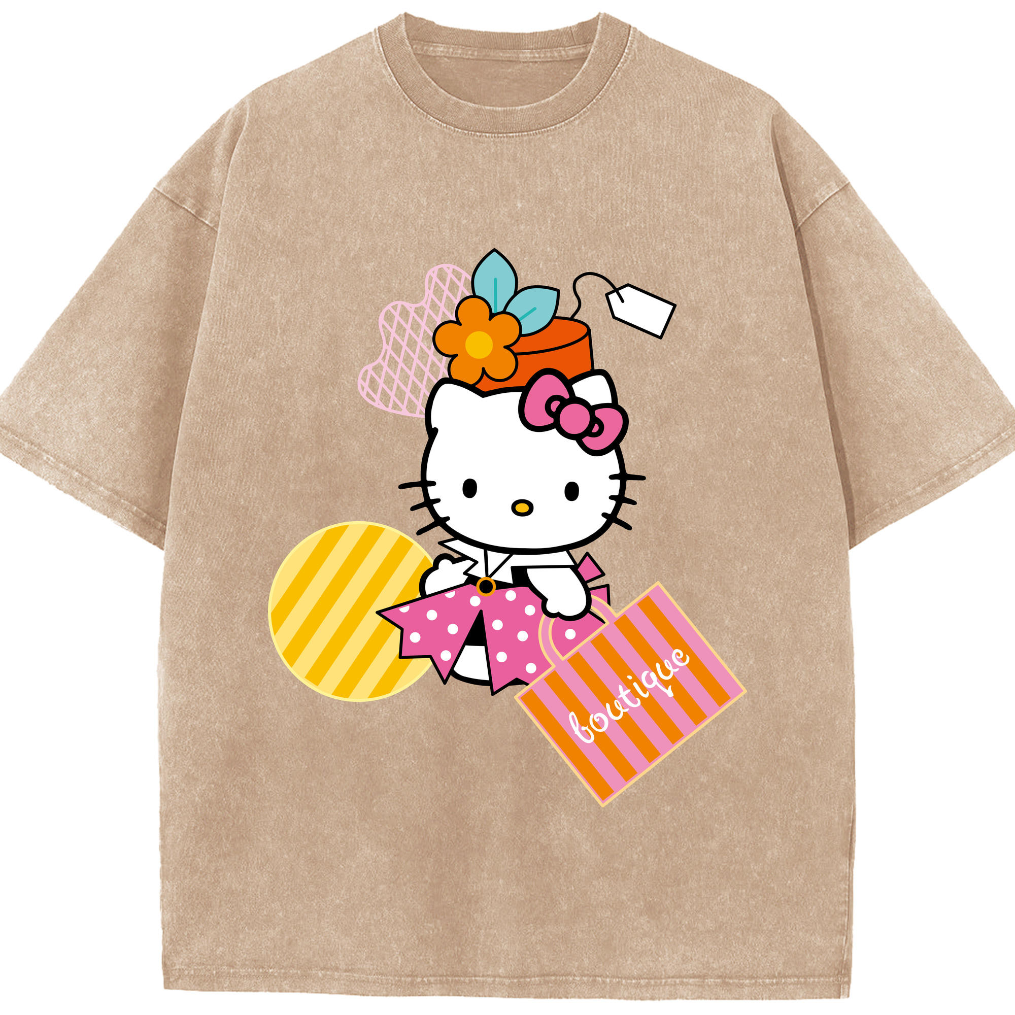 （画像用） Hello Kitty ハローキティ 綿100% ヴィンテージ風 半袖Tシャツ（フロントプリント）