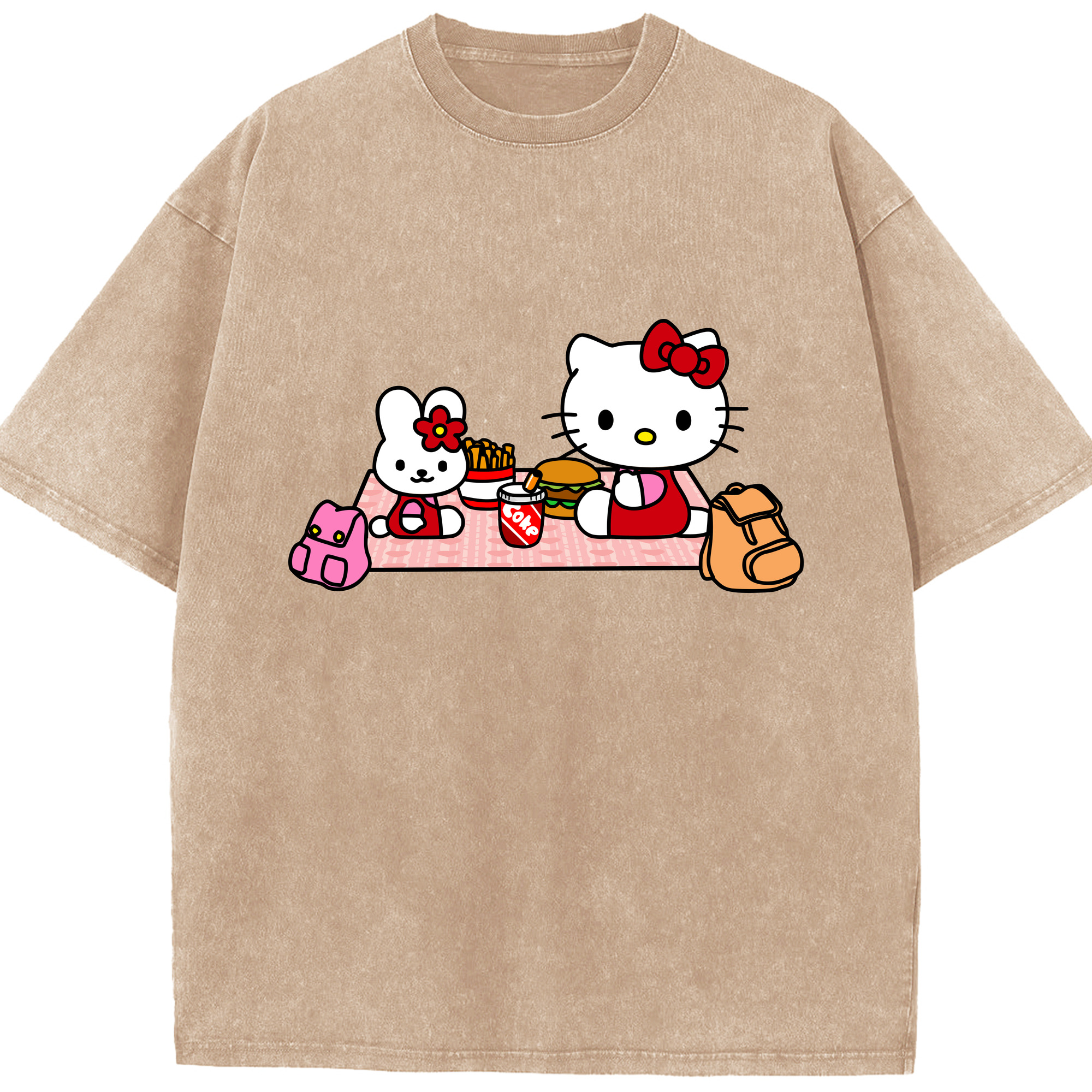 （画像用） Hello Kitty ハローキティ 綿100% ヴィンテージ風 半袖Tシャツ（フロントプリント）