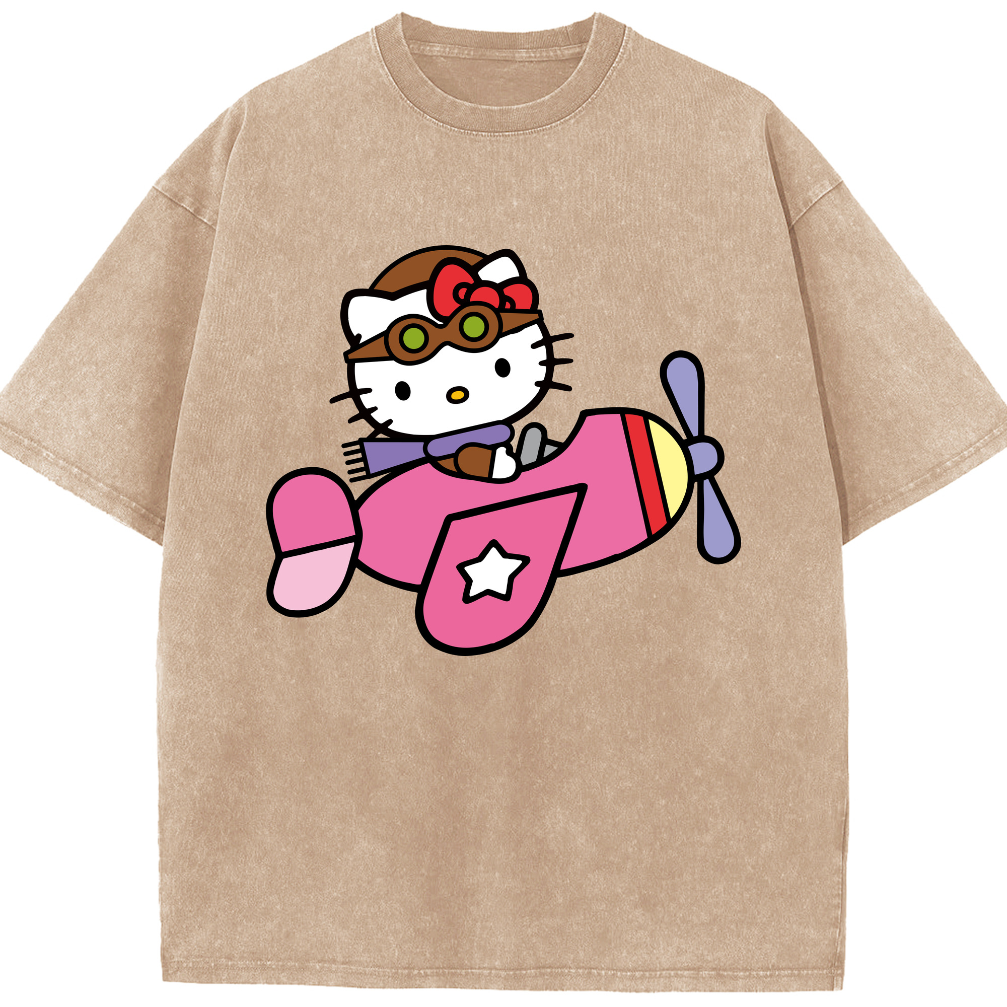 （画像用） Hello Kitty ハローキティ 綿100% ヴィンテージ風 半袖Tシャツ（フロントプリント）