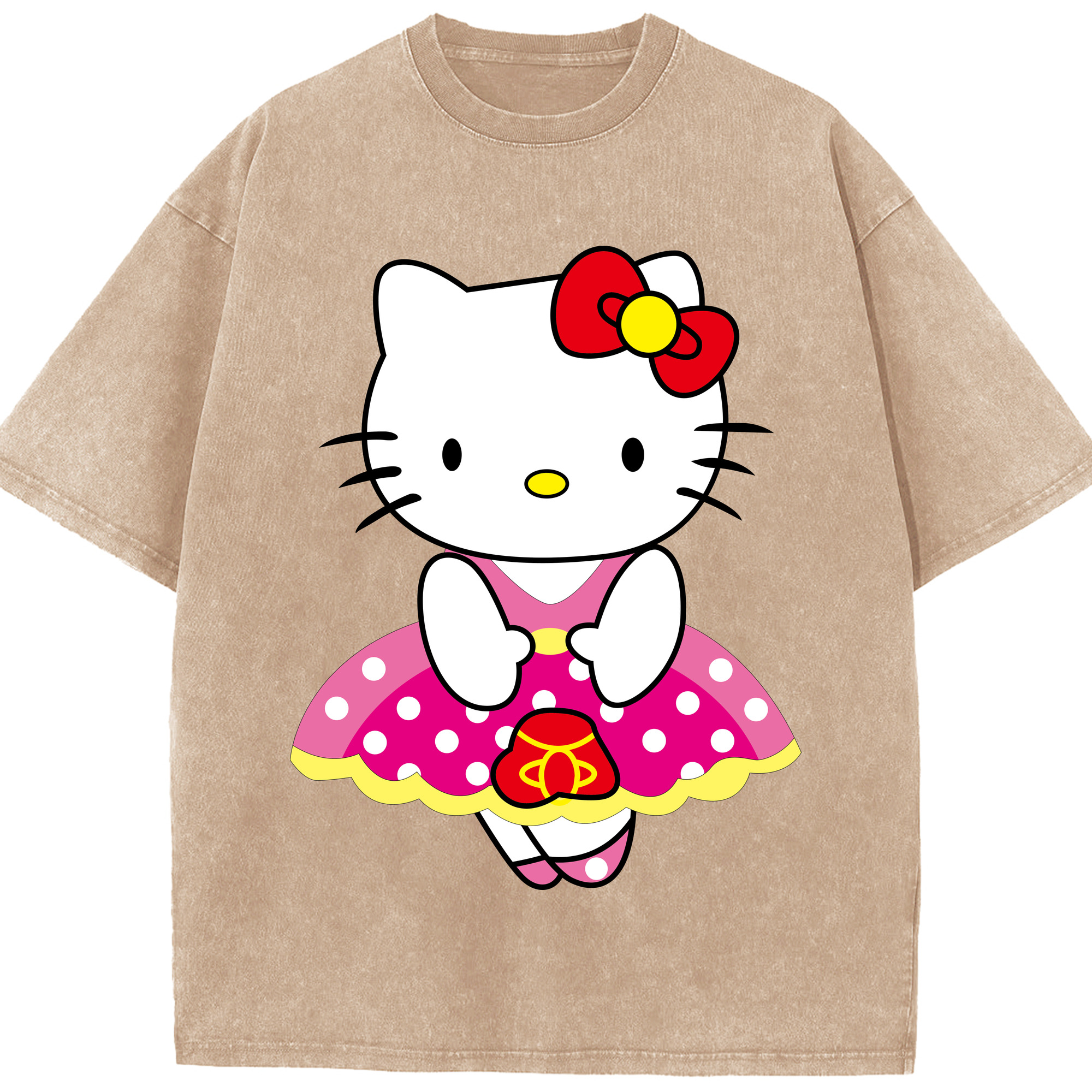 （画像用） Hello Kitty ハローキティ 綿100% ヴィンテージ風 半袖Tシャツ（フロントプリント）