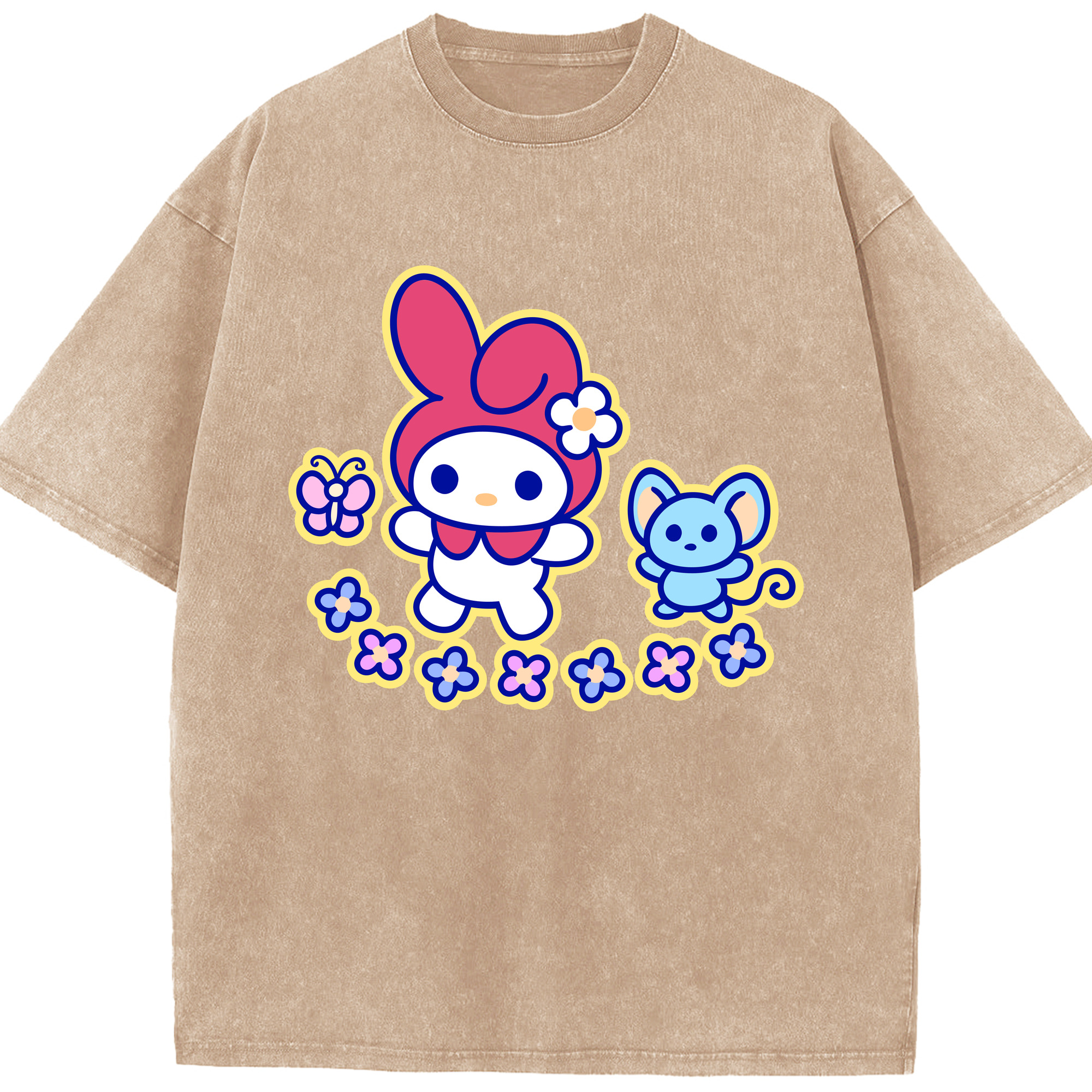 （画像用） Hello Kitty ハローキティ 綿100% ヴィンテージ風 半袖Tシャツ（フロントプリント）