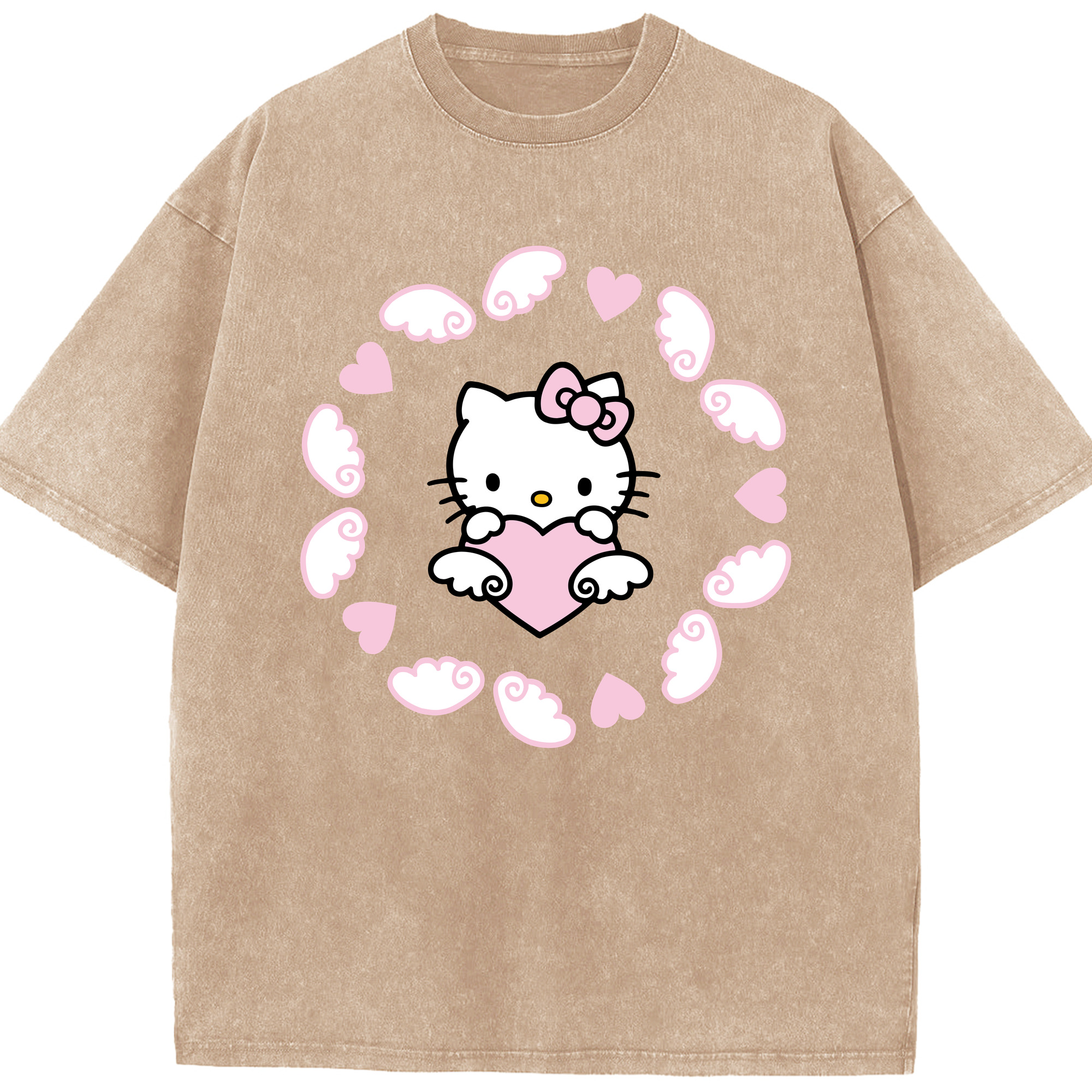 （画像用） Hello Kitty ハローキティ 綿100% ヴィンテージ風 半袖Tシャツ（フロントプリント）
