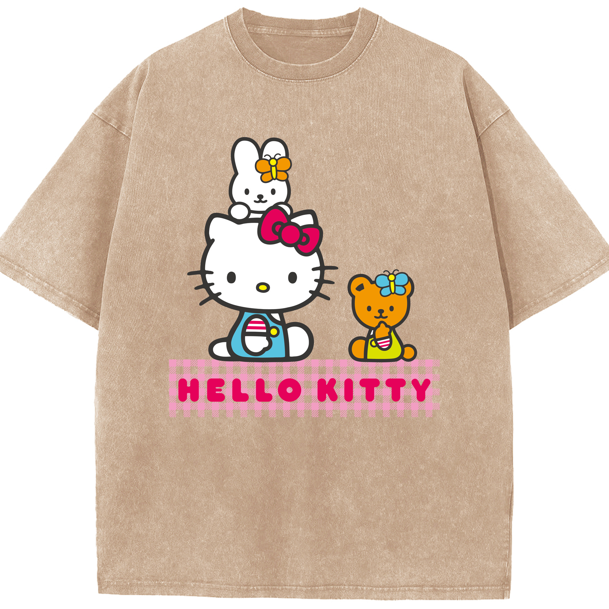 （画像用） Hello Kitty ハローキティ 綿100% ヴィンテージ風 半袖Tシャツ（フロントプリント）