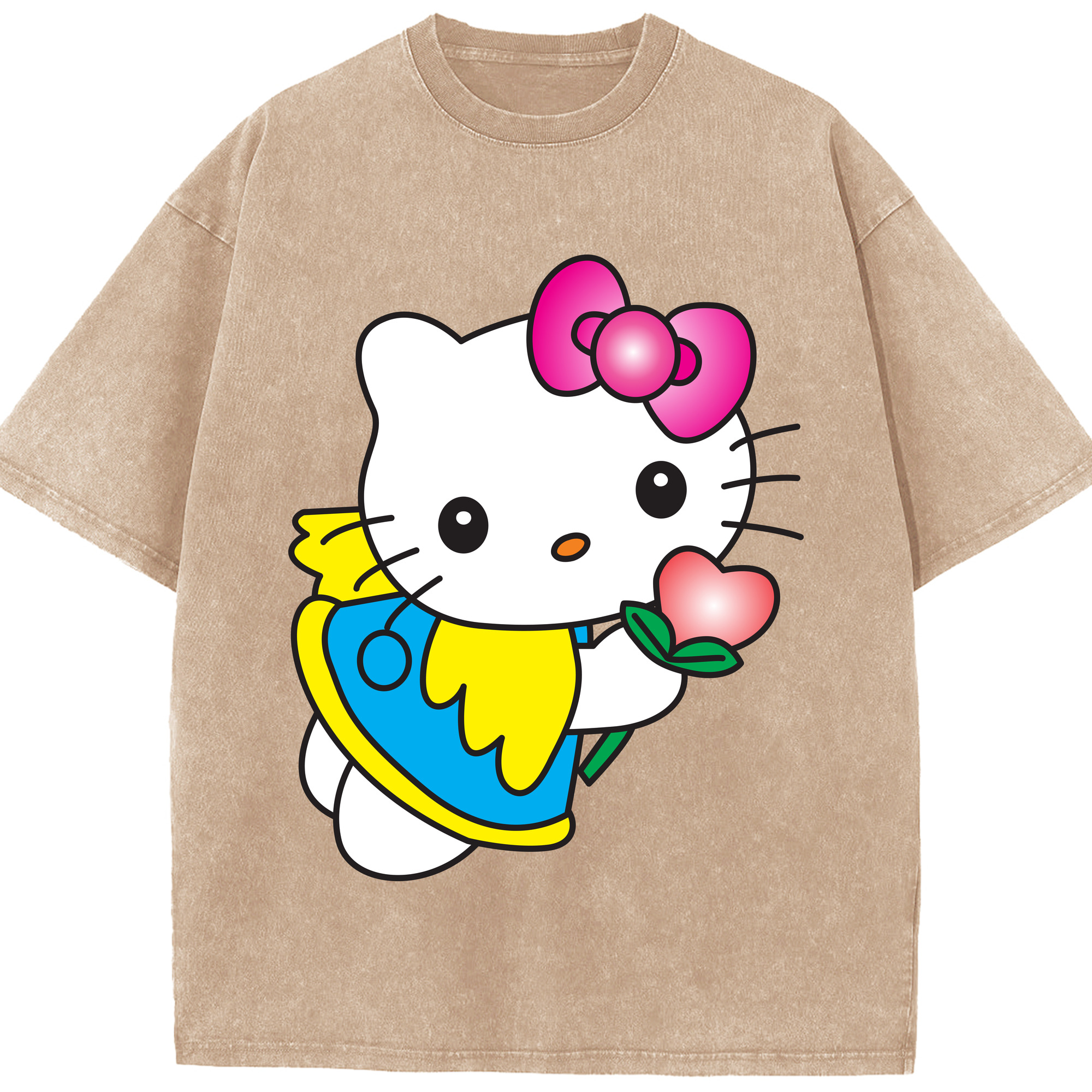 （画像用） Hello Kitty ハローキティ 綿100% ヴィンテージ風 半袖Tシャツ（フロントプリント）