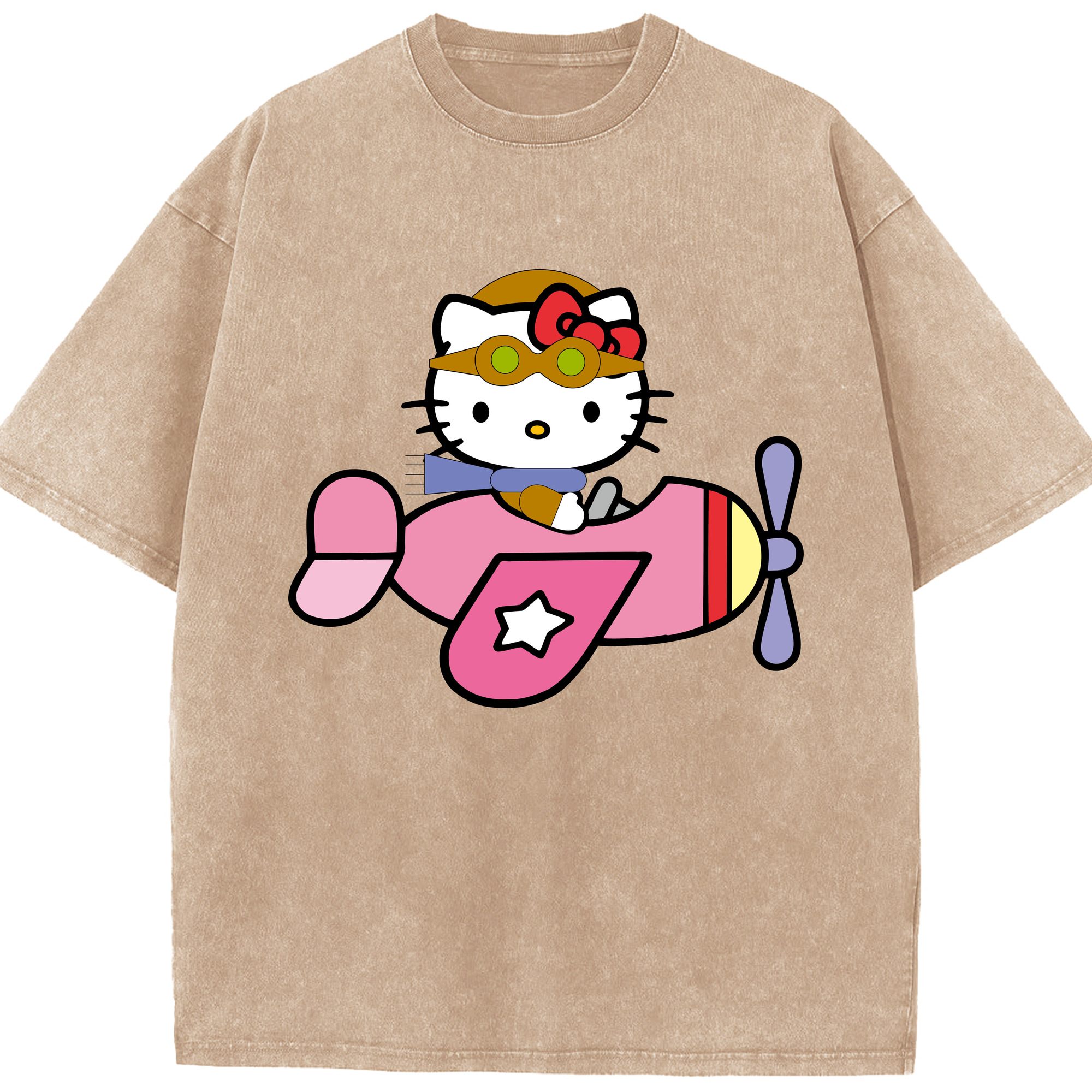 （画像用） Hello Kitty ハローキティ 綿100% ヴィンテージ風 半袖Tシャツ（フロントプリント）