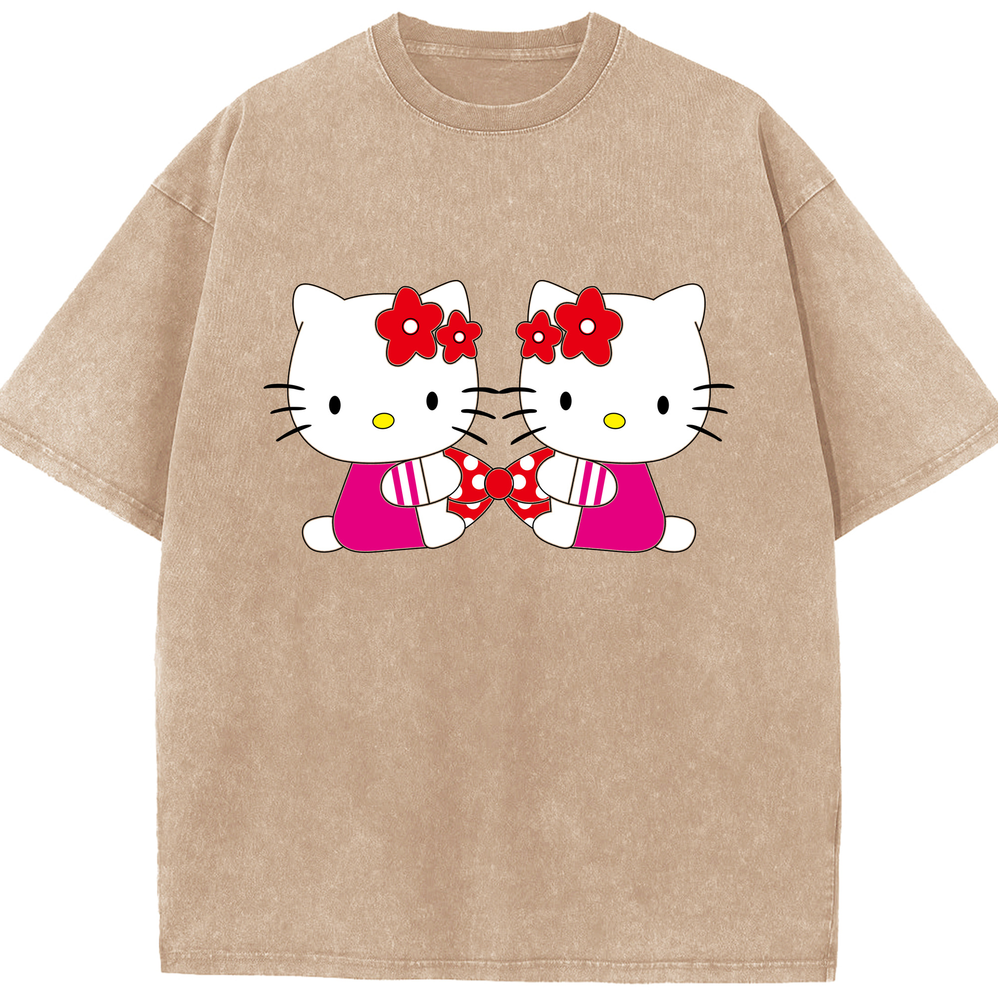 （画像用） Hello Kitty ハローキティ 綿100% ヴィンテージ風 半袖Tシャツ（フロントプリント）