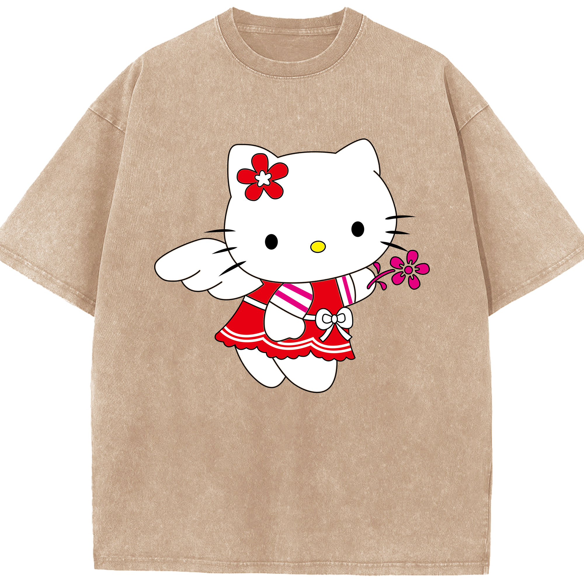 （画像用） Hello Kitty ハローキティ 綿100% ヴィンテージ風 半袖Tシャツ（フロントプリント）