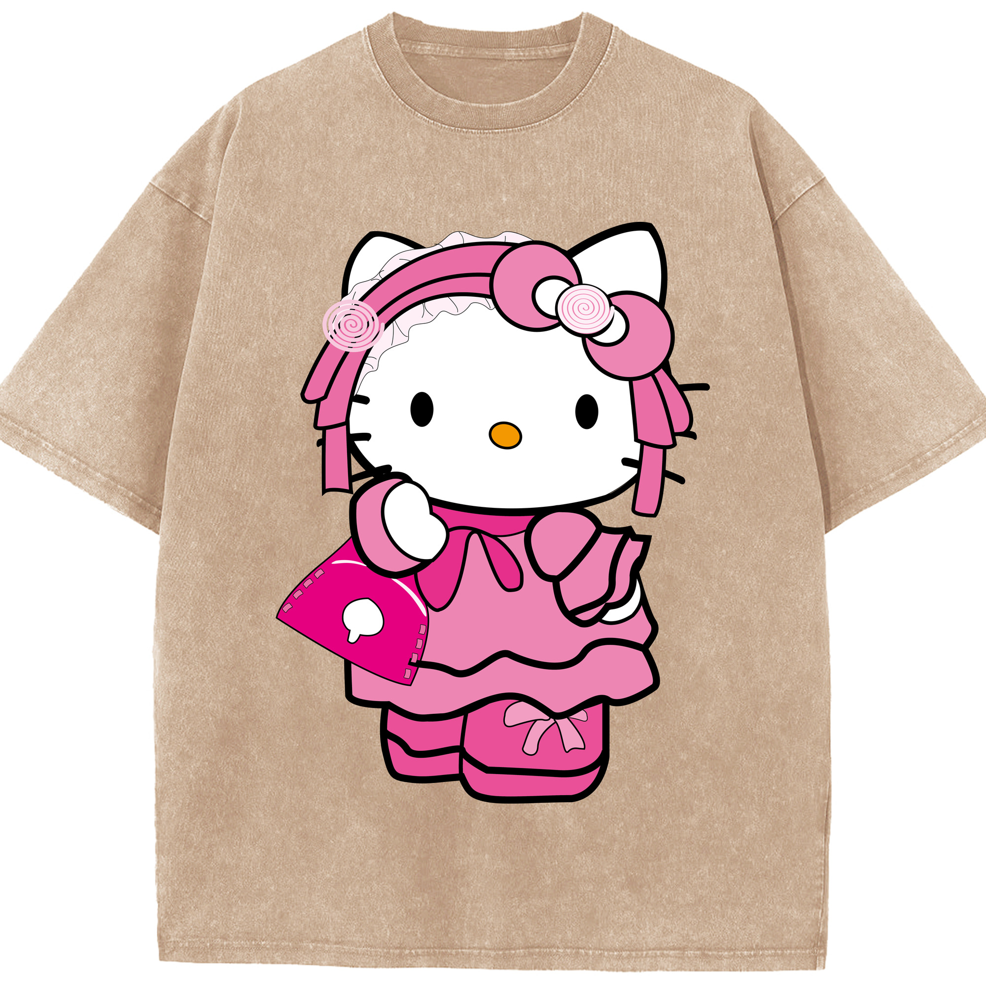 （画像用） Hello Kitty ハローキティ 綿100% ヴィンテージ風 半袖Tシャツ（フロントプリント）