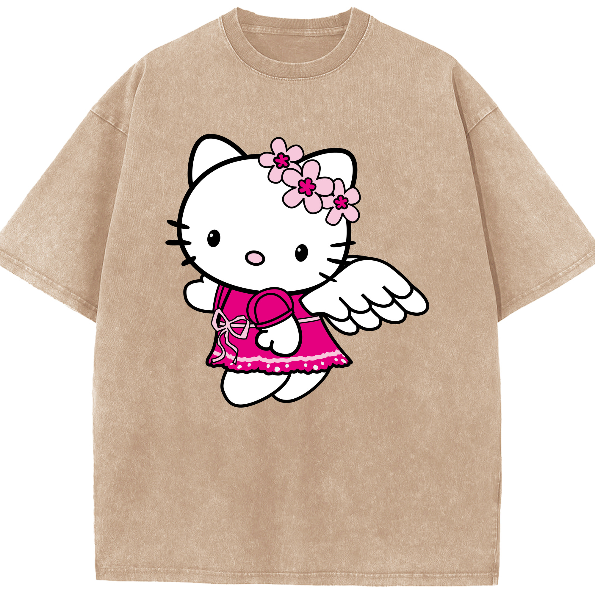 （画像用） Hello Kitty ハローキティ 綿100% ヴィンテージ風 半袖Tシャツ（フロントプリント）