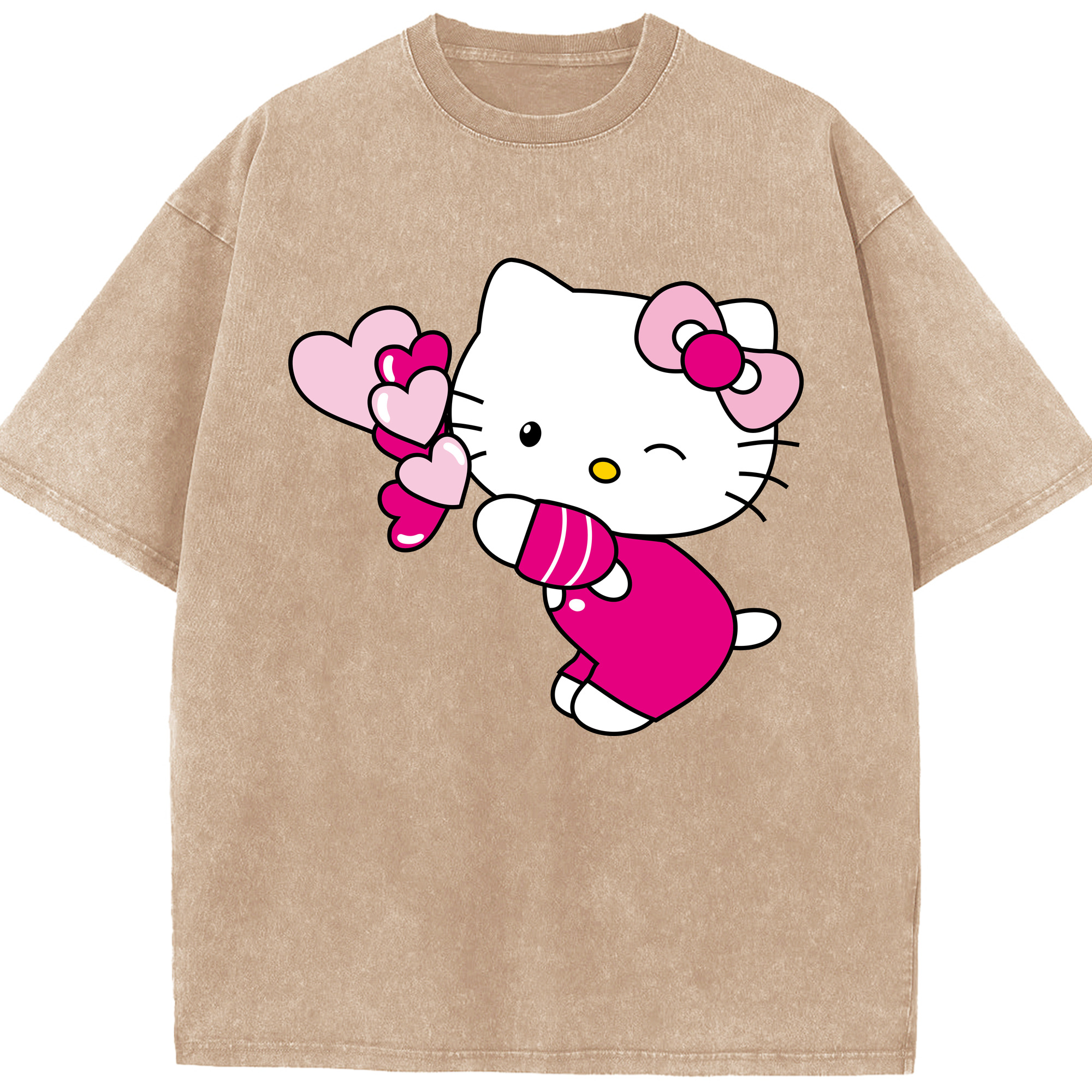（画像用） Hello Kitty ハローキティ 綿100% ヴィンテージ風 半袖Tシャツ（フロントプリント）
