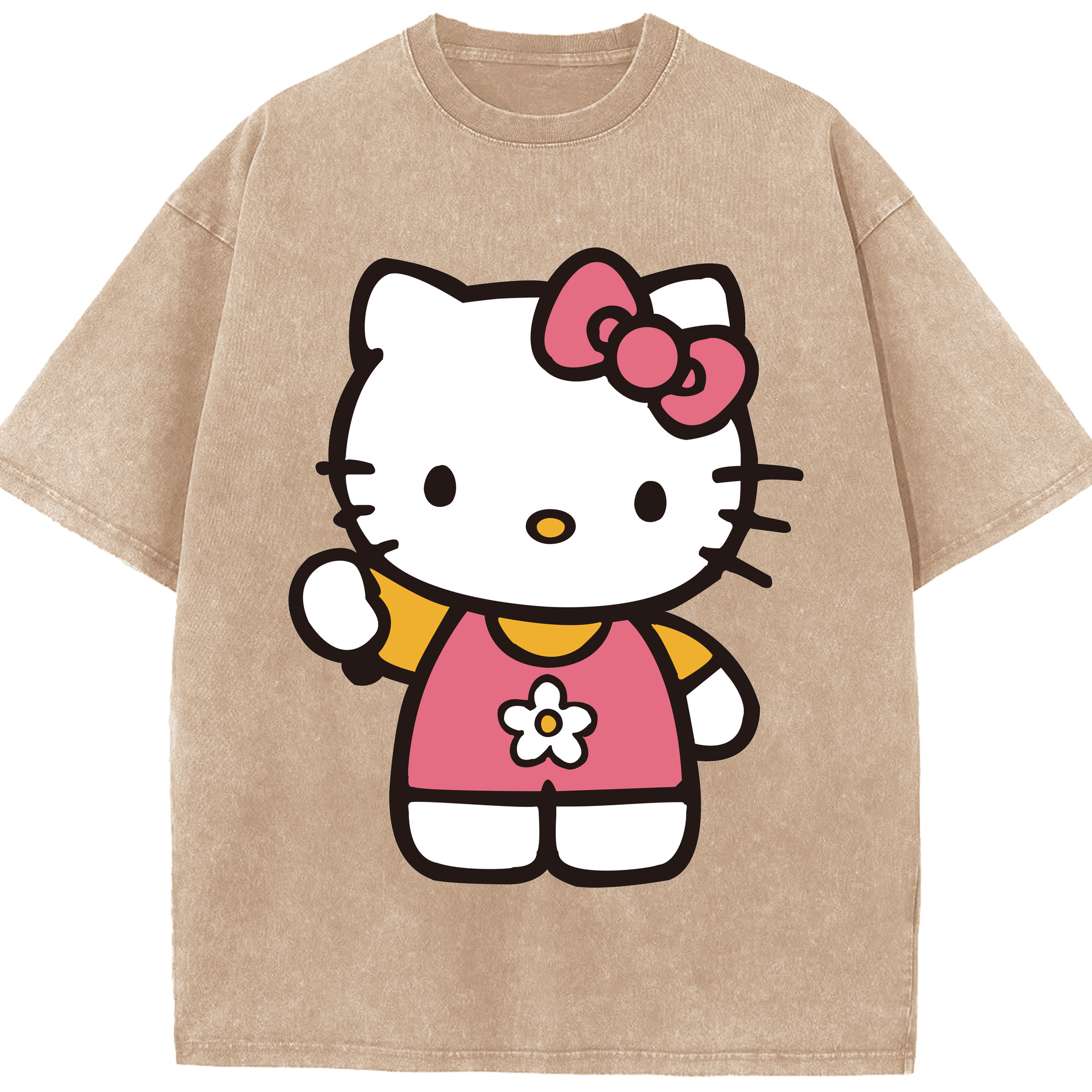 （画像用） Hello Kitty ハローキティ 綿100% ヴィンテージ風 半袖Tシャツ（フロントプリント）
