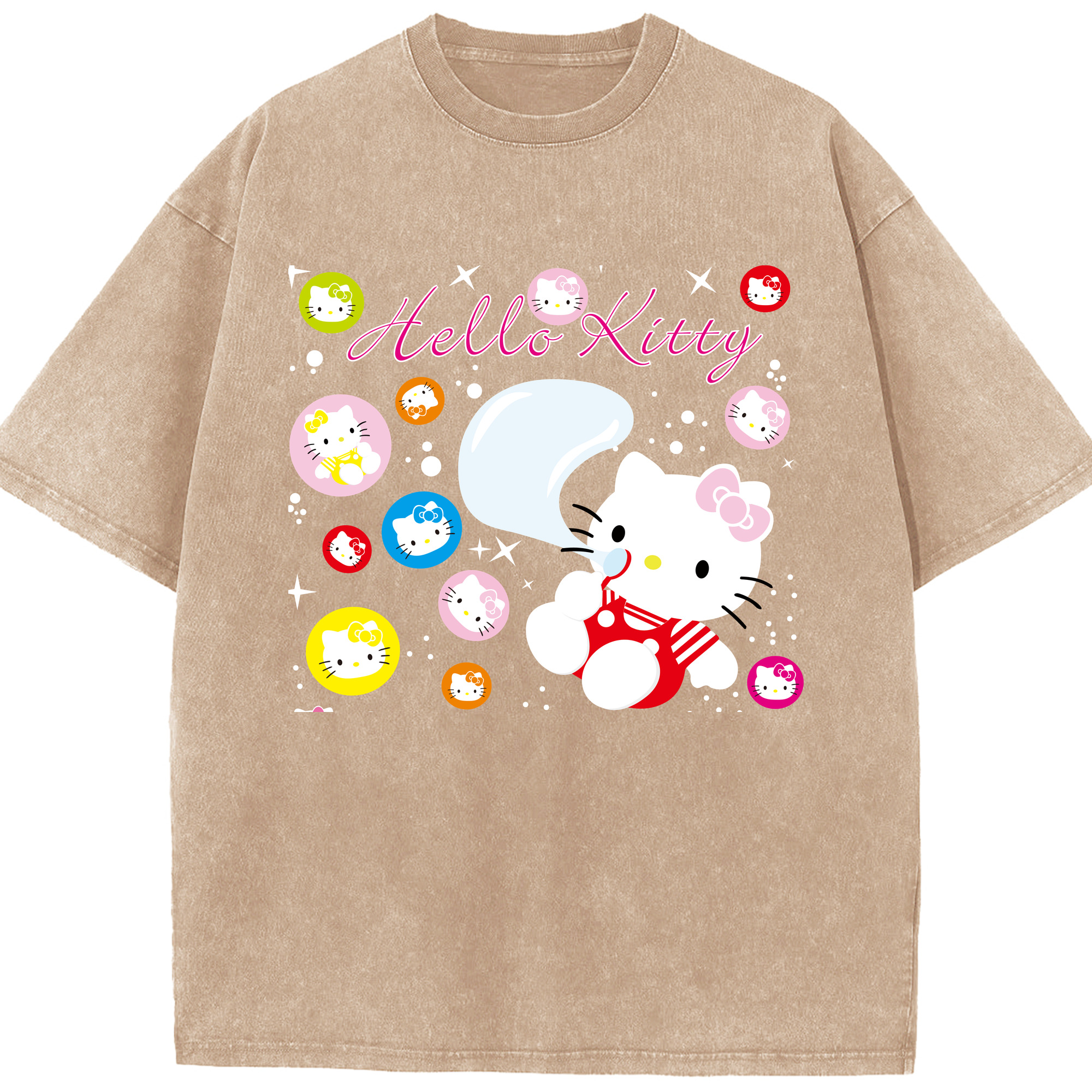 （画像用） Hello Kitty ハローキティ 綿100% ヴィンテージ風 半袖Tシャツ（フロントプリント）