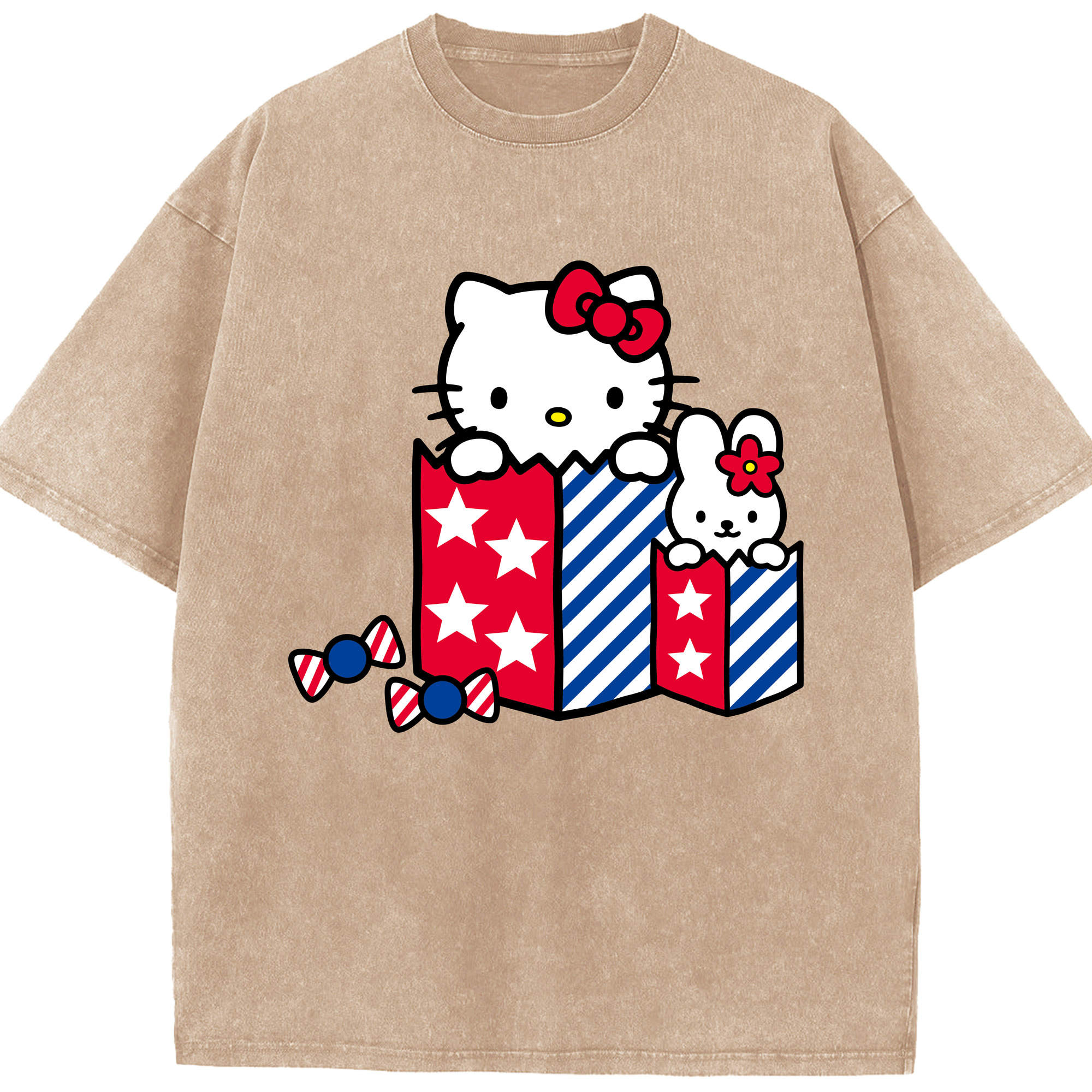 （画像用） Hello Kitty ハローキティ 綿100% ヴィンテージ風 半袖Tシャツ（フロントプリント）