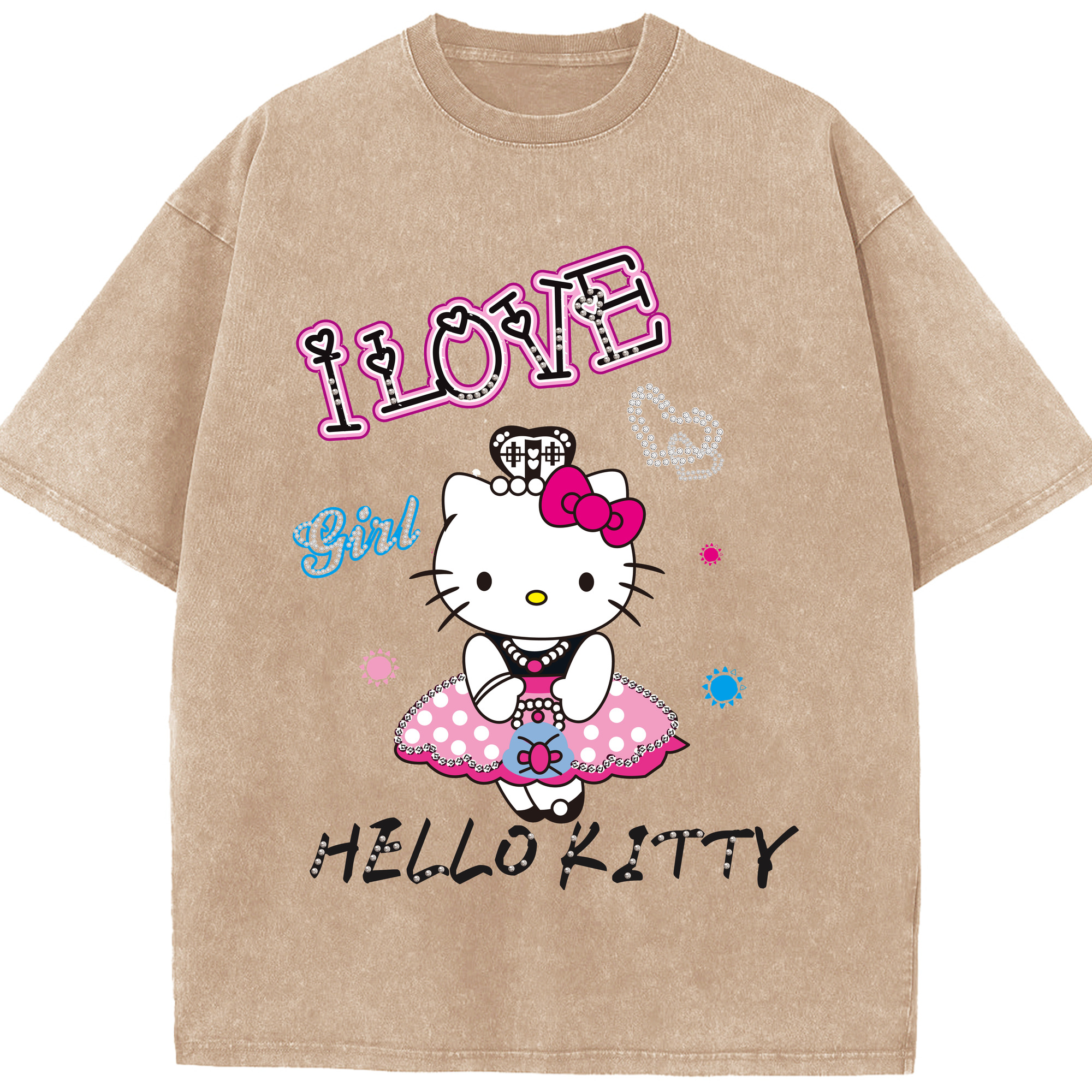（画像用） Hello Kitty ハローキティ 綿100% ヴィンテージ風 半袖Tシャツ（フロントプリント）