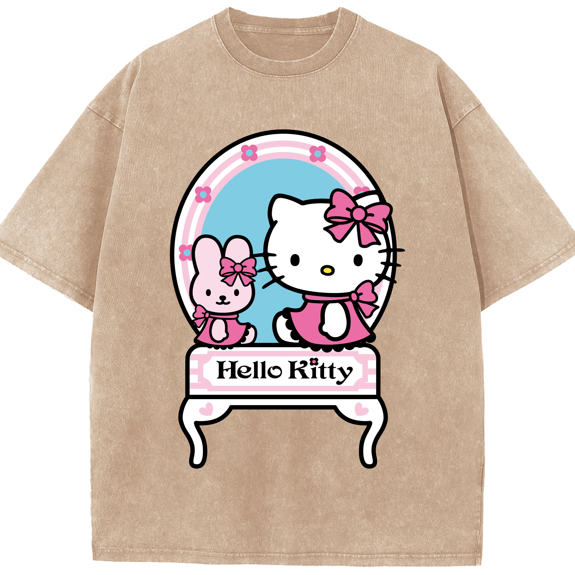 （画像用） Hello Kitty ハローキティ 綿100% ヴィンテージ風 半袖Tシャツ（フロントプリント）