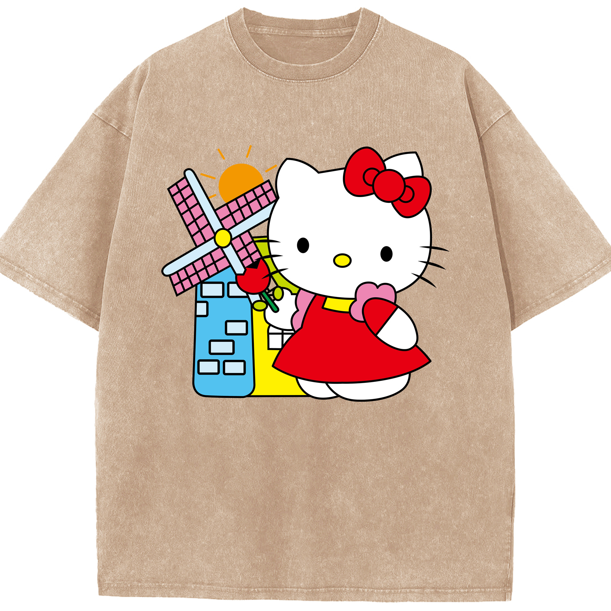 （画像用） Hello Kitty ハローキティ 綿100% ヴィンテージ風 半袖Tシャツ（フロントプリント）