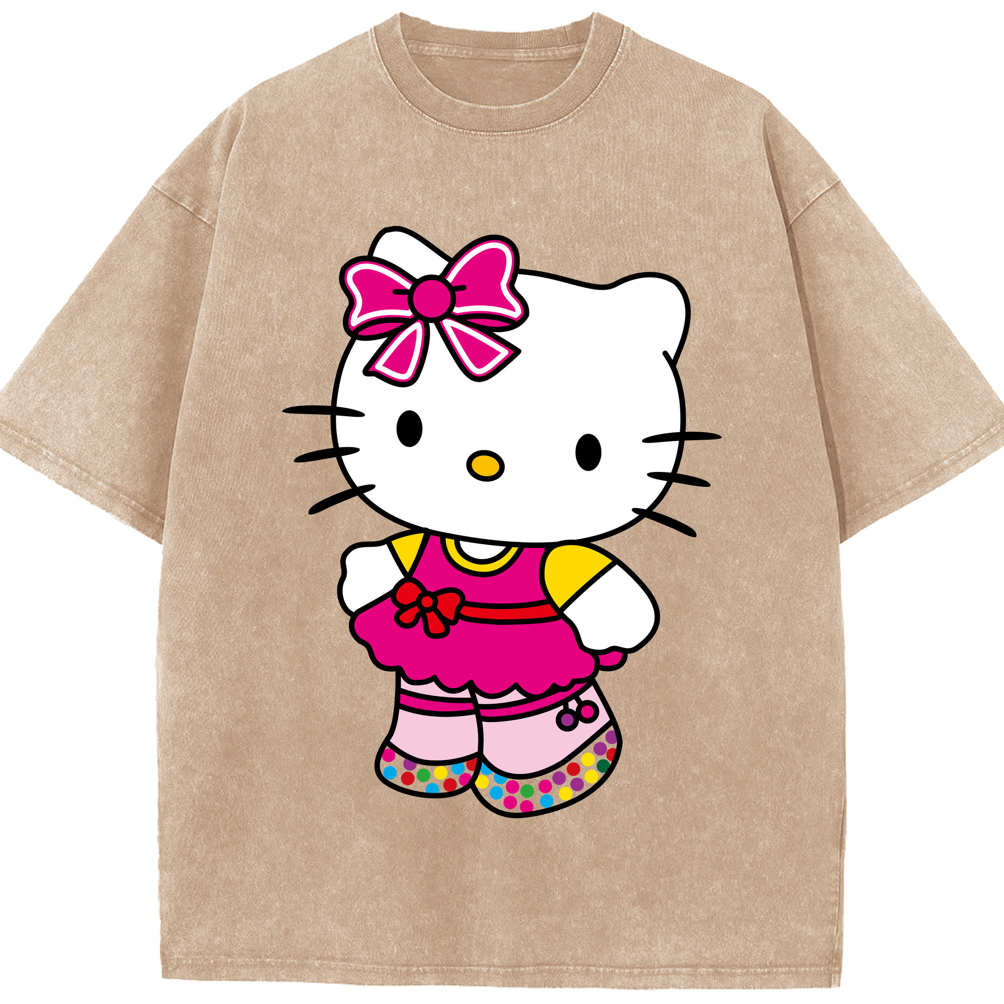 （画像用） Hello Kitty ハローキティ 綿100% ヴィンテージ風 半袖Tシャツ（フロントプリント）