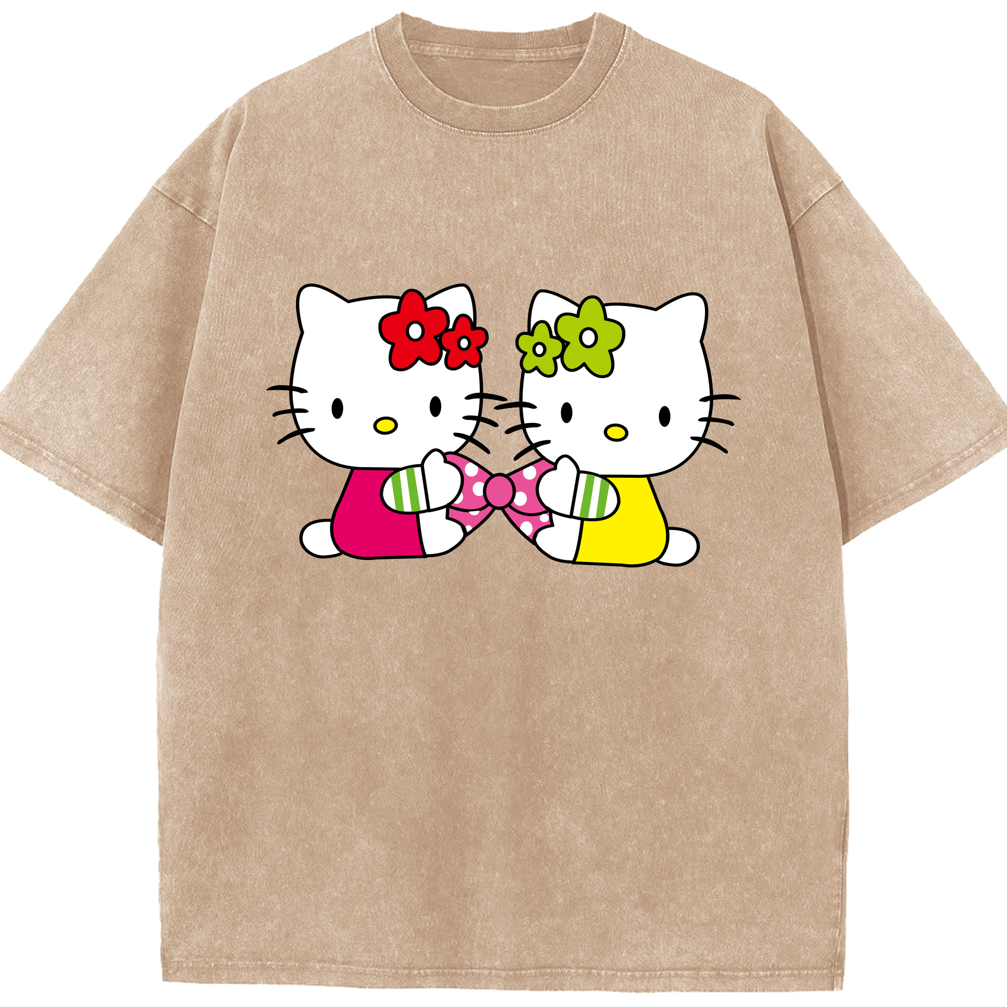 （画像用） Hello Kitty ハローキティ 綿100% ヴィンテージ風 半袖Tシャツ（フロントプリント）