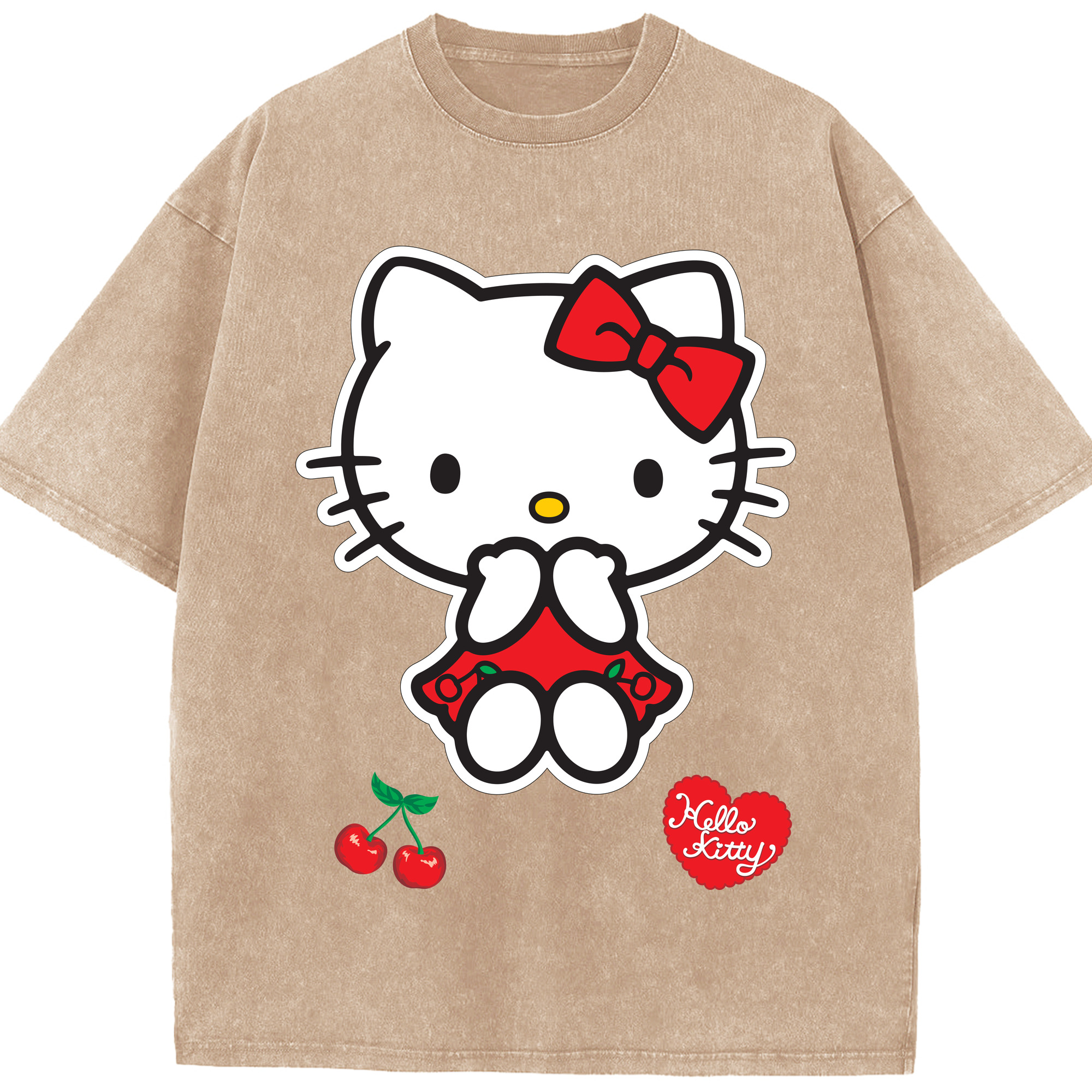 （画像用） Hello Kitty ハローキティ 綿100% ヴィンテージ風 半袖Tシャツ（フロントプリント）