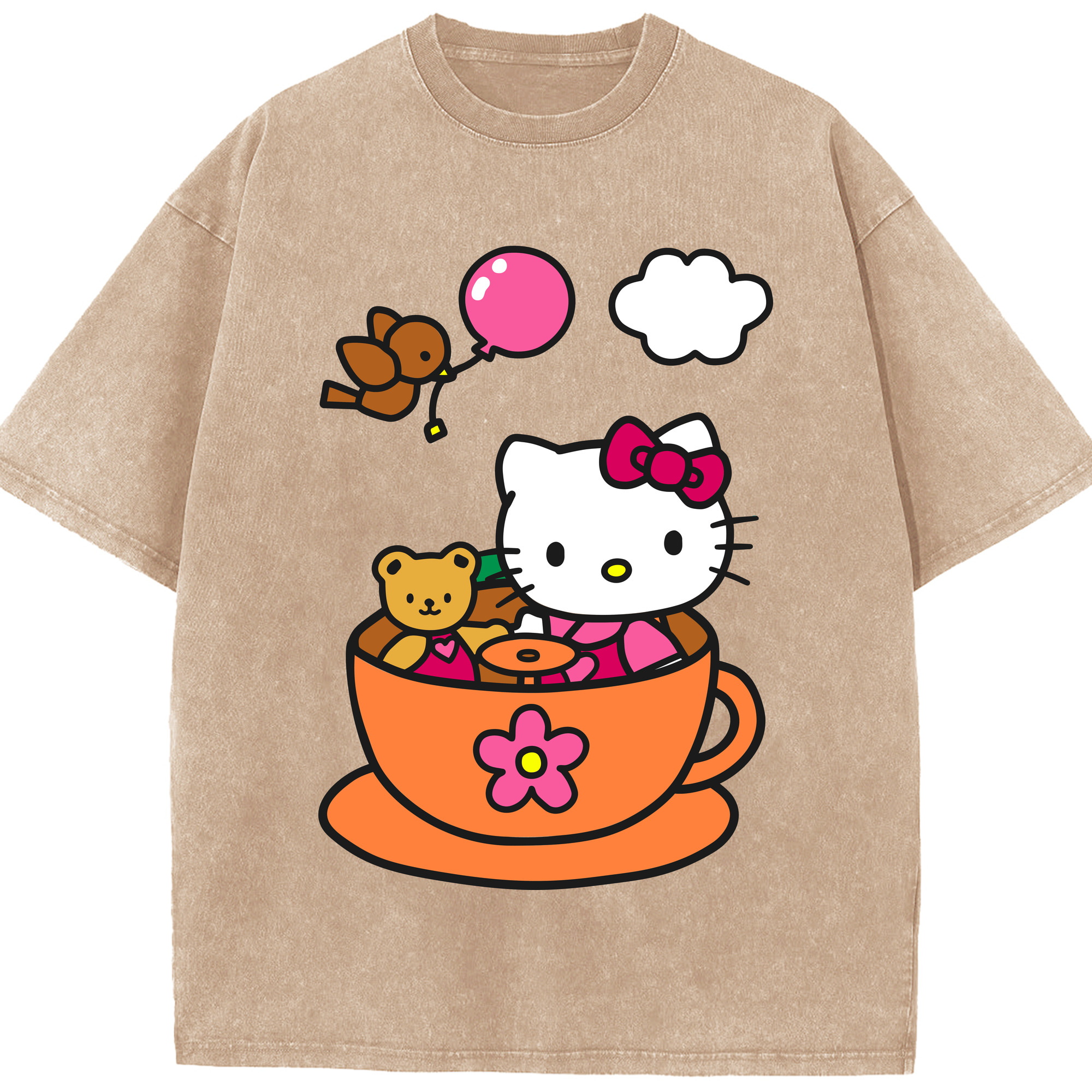 （画像用） Hello Kitty ハローキティ 綿100% ヴィンテージ風 半袖Tシャツ（フロントプリント）