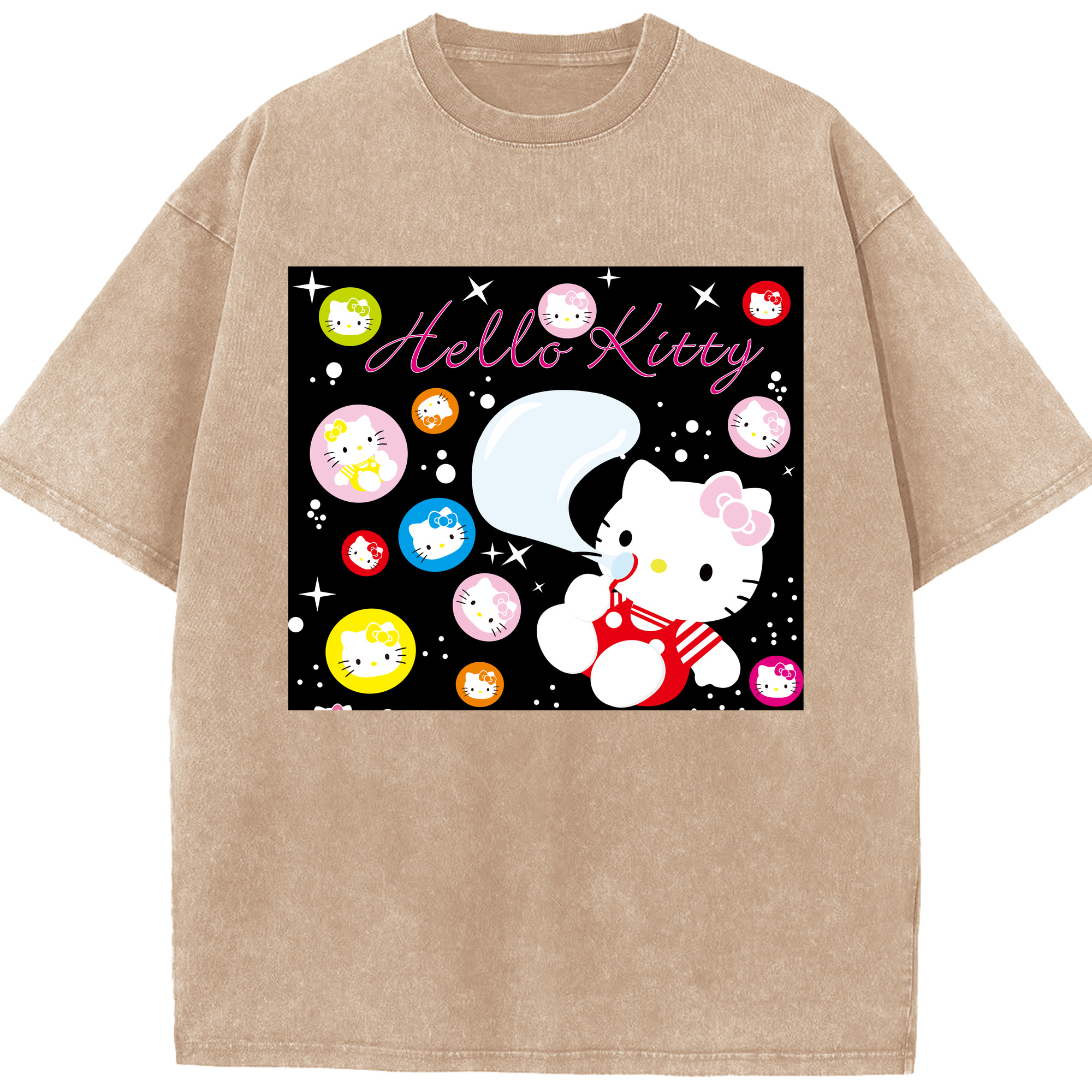 （画像用） Hello Kitty ハローキティ 綿100% ヴィンテージ風 半袖Tシャツ（フロントプリント）