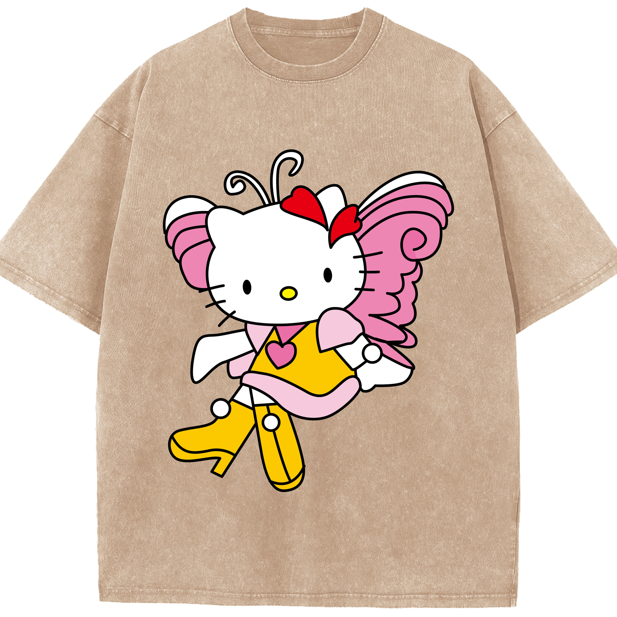 （画像用） Hello Kitty ハローキティ 綿100% ヴィンテージ風 半袖Tシャツ（フロントプリント）