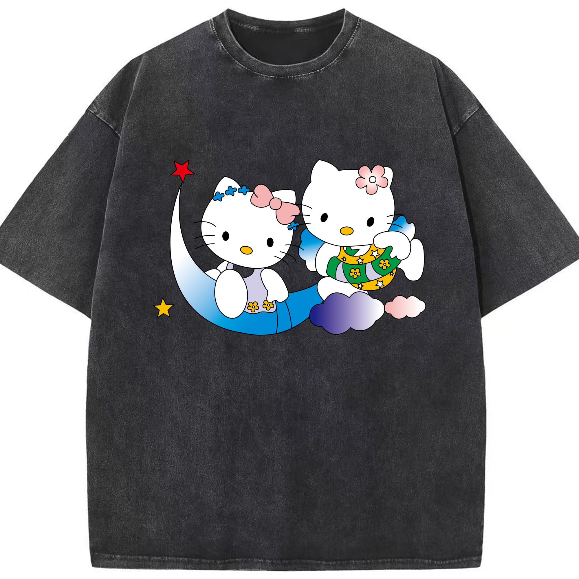 （画像用） Hello Kitty ハローキティ 綿100% ヴィンテージ風 半袖Tシャツ（フロントプリント）