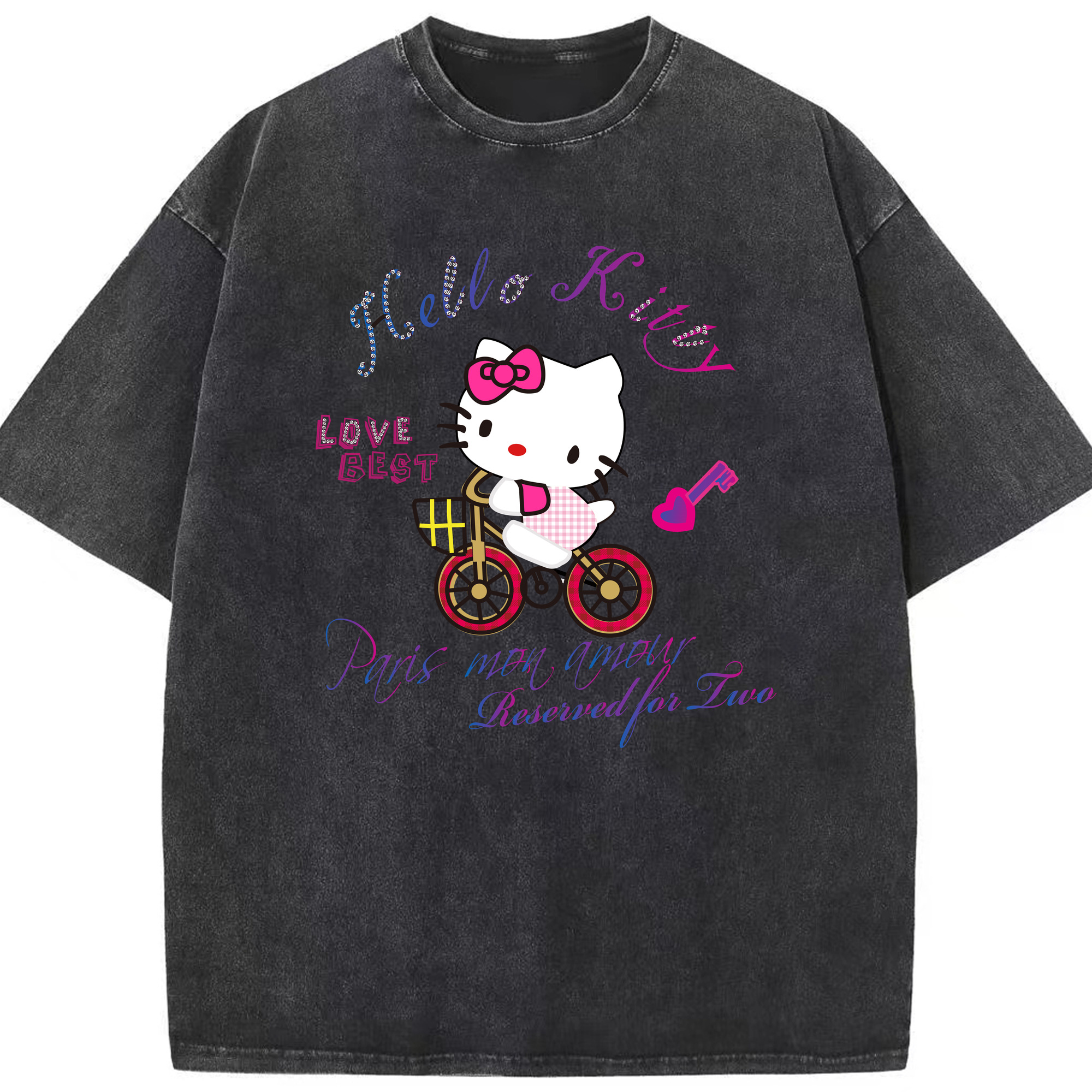 （画像用） Hello Kitty ハローキティ 綿100% ヴィンテージ風 半袖Tシャツ（フロントプリント）